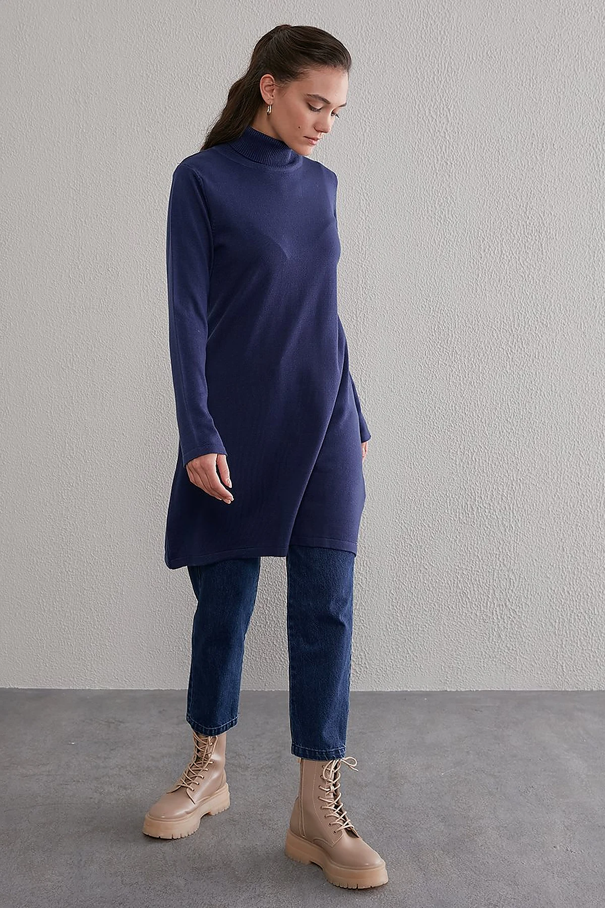Basic Turtleneck Knitwear Tunic SZ TRK40 Indigo