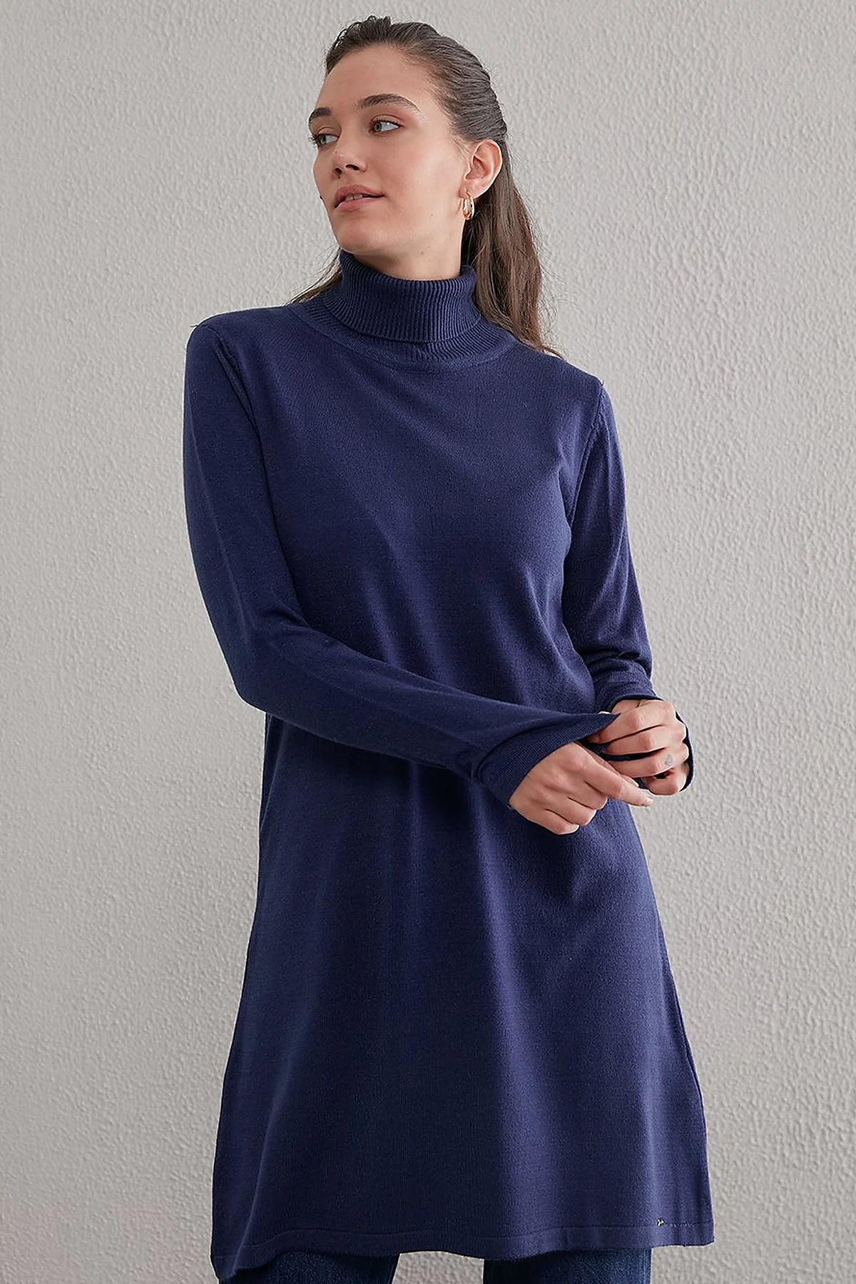 Basic Turtleneck Knitwear Tunic SZ TRK40 Indigo