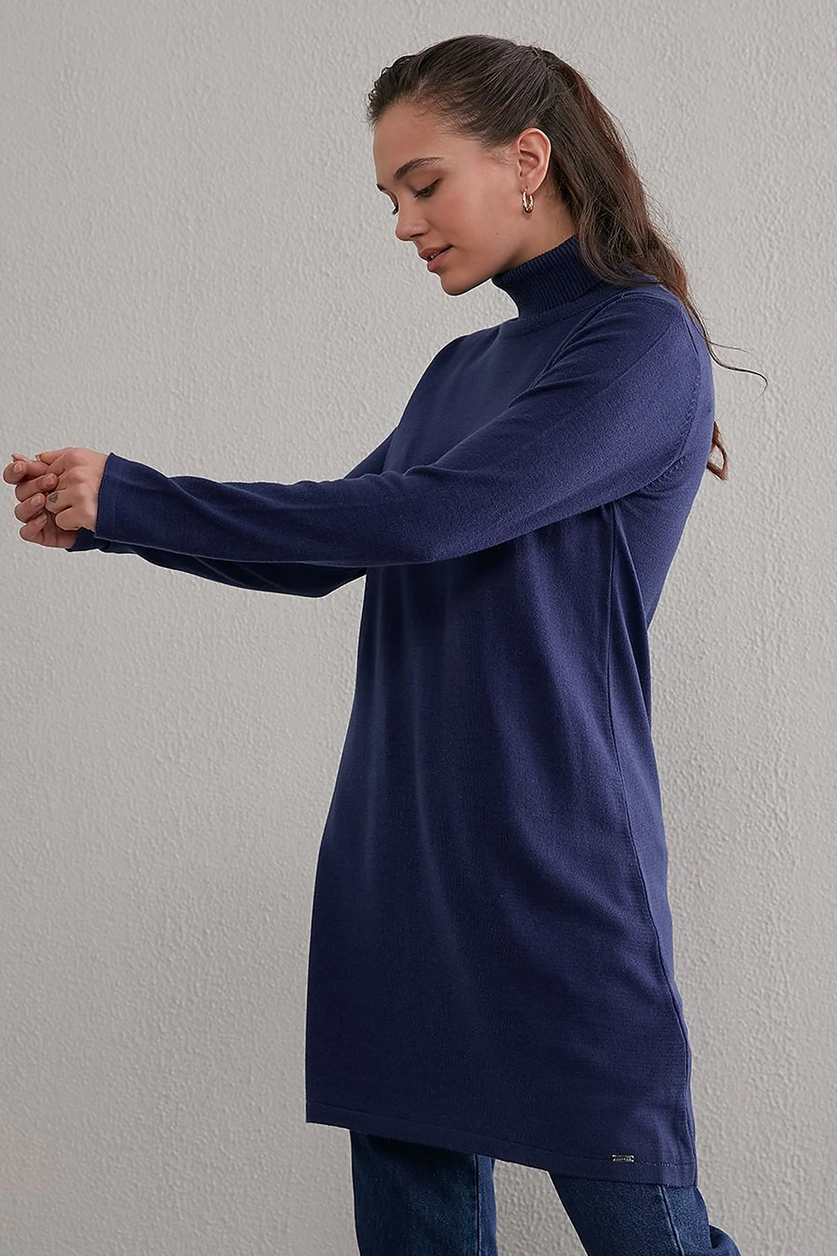 Basic Turtleneck Knitwear Tunic SZ TRK40 Indigo