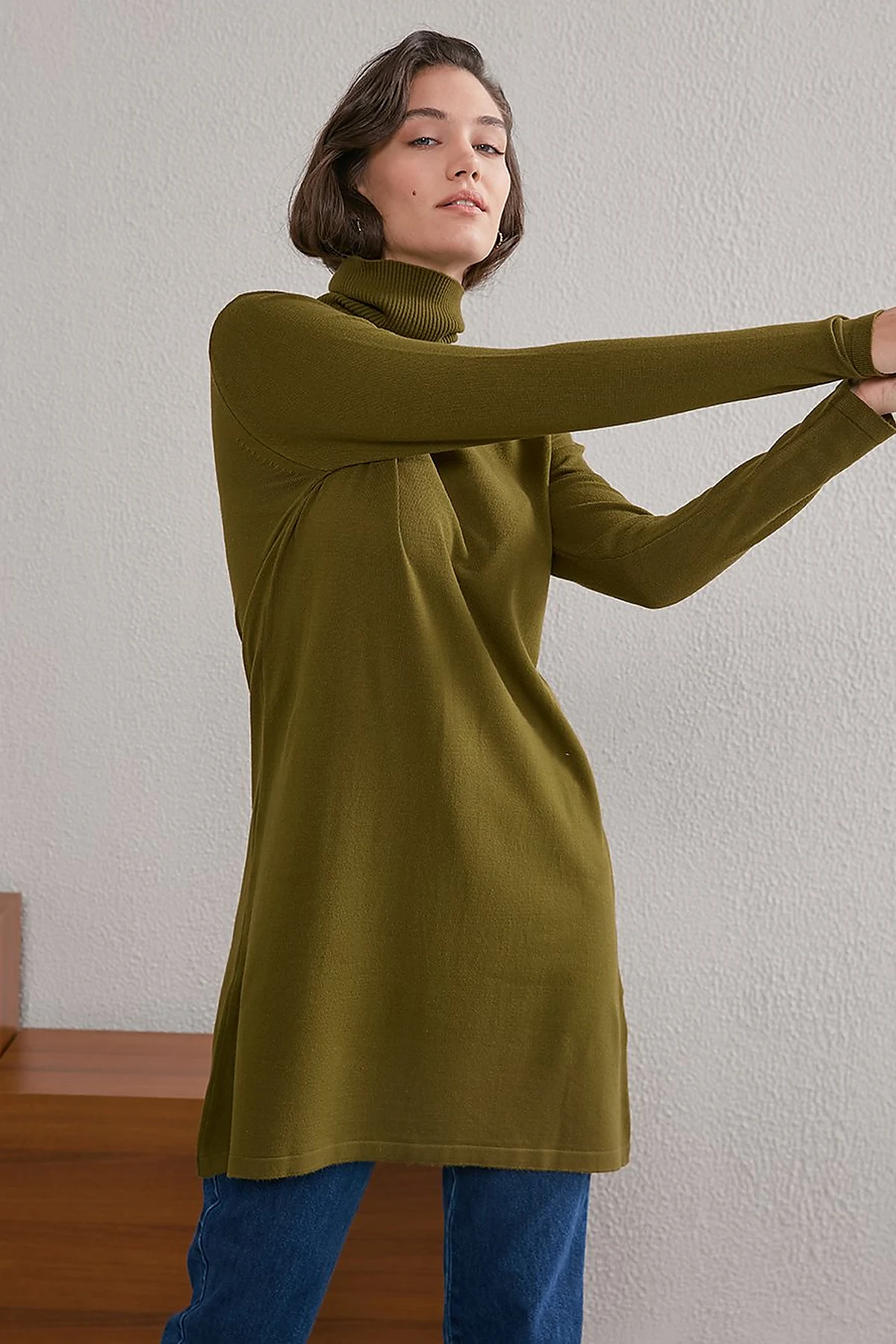 Basic Turtleneck Knitwear Tunic SZ TRK40 Khaki
