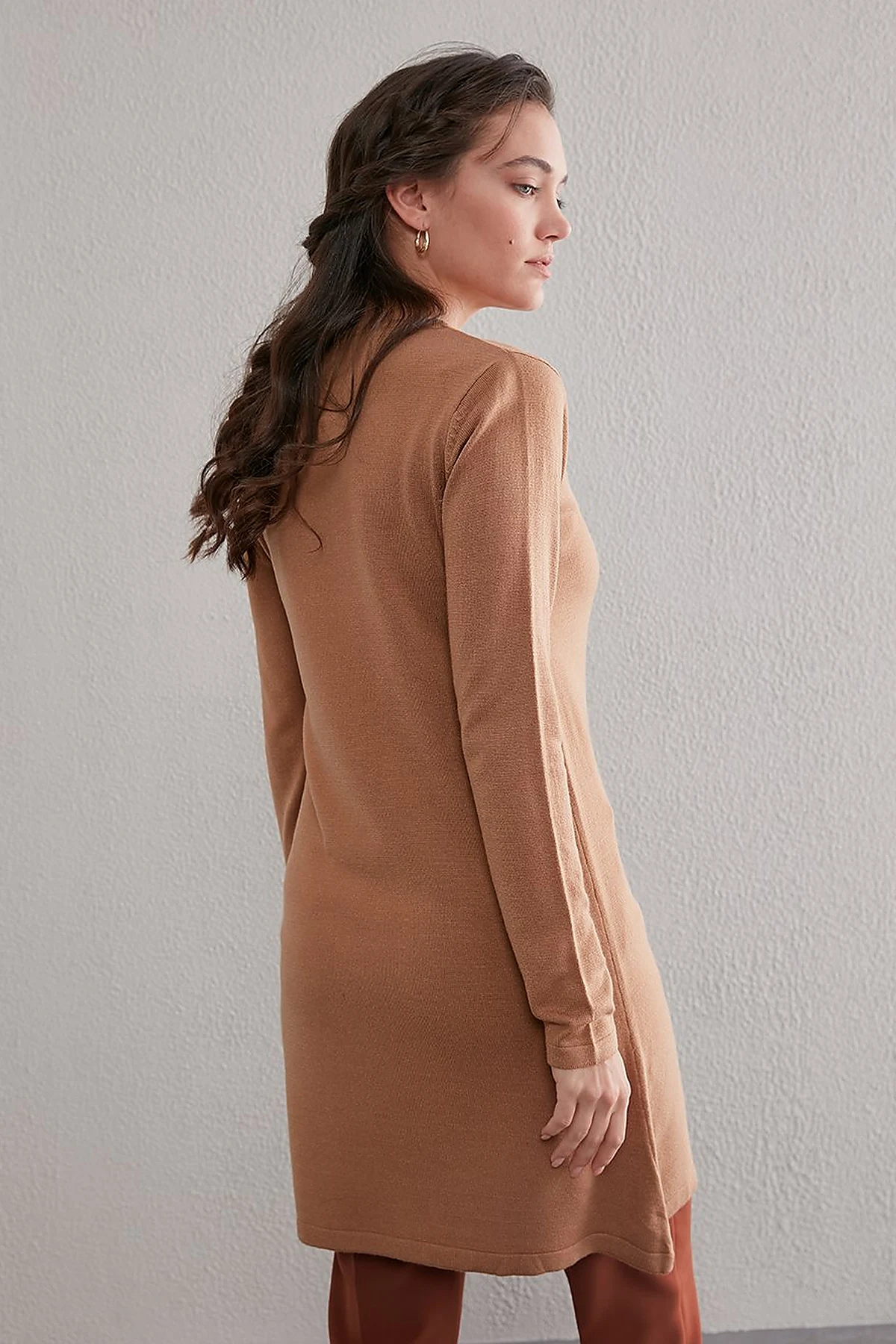 Basic Crew Neck Knit Tunic Beige