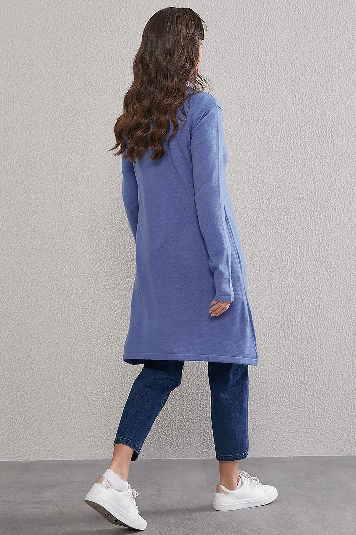 Basic Sıfır Yaka Triko Tunik Mavi 