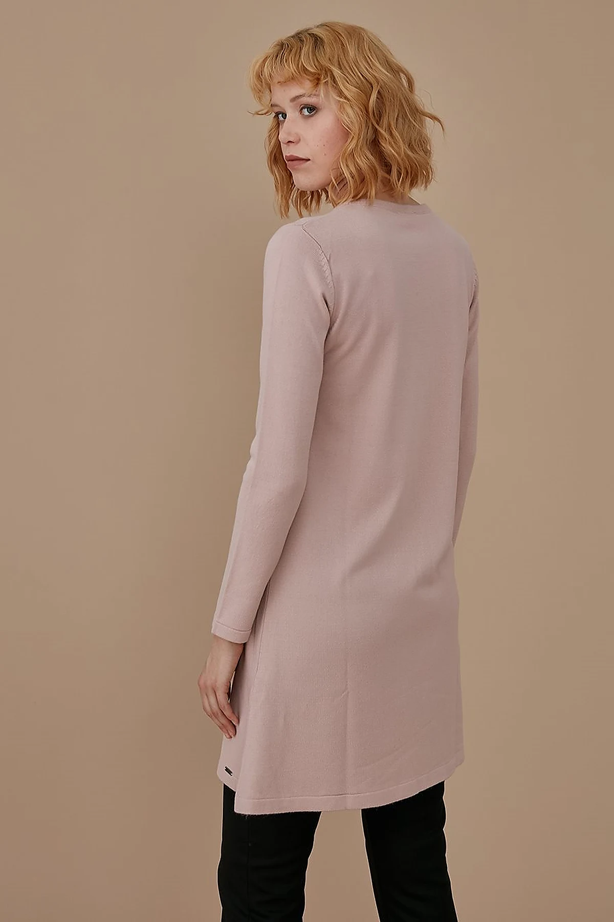 Basic Crew Neck Knit Tunic Powder
