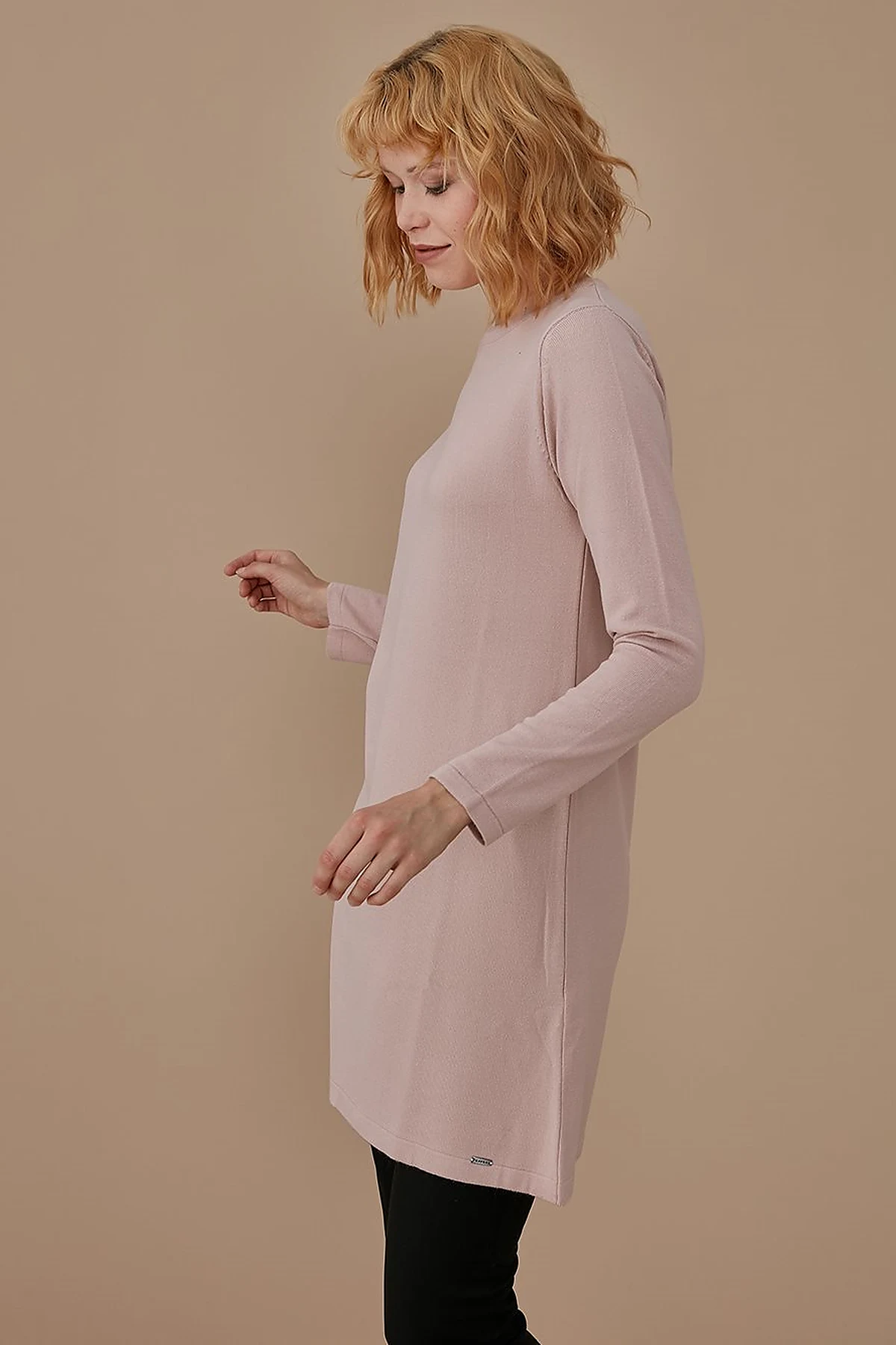 Basic Crew Neck Knit Tunic Powder