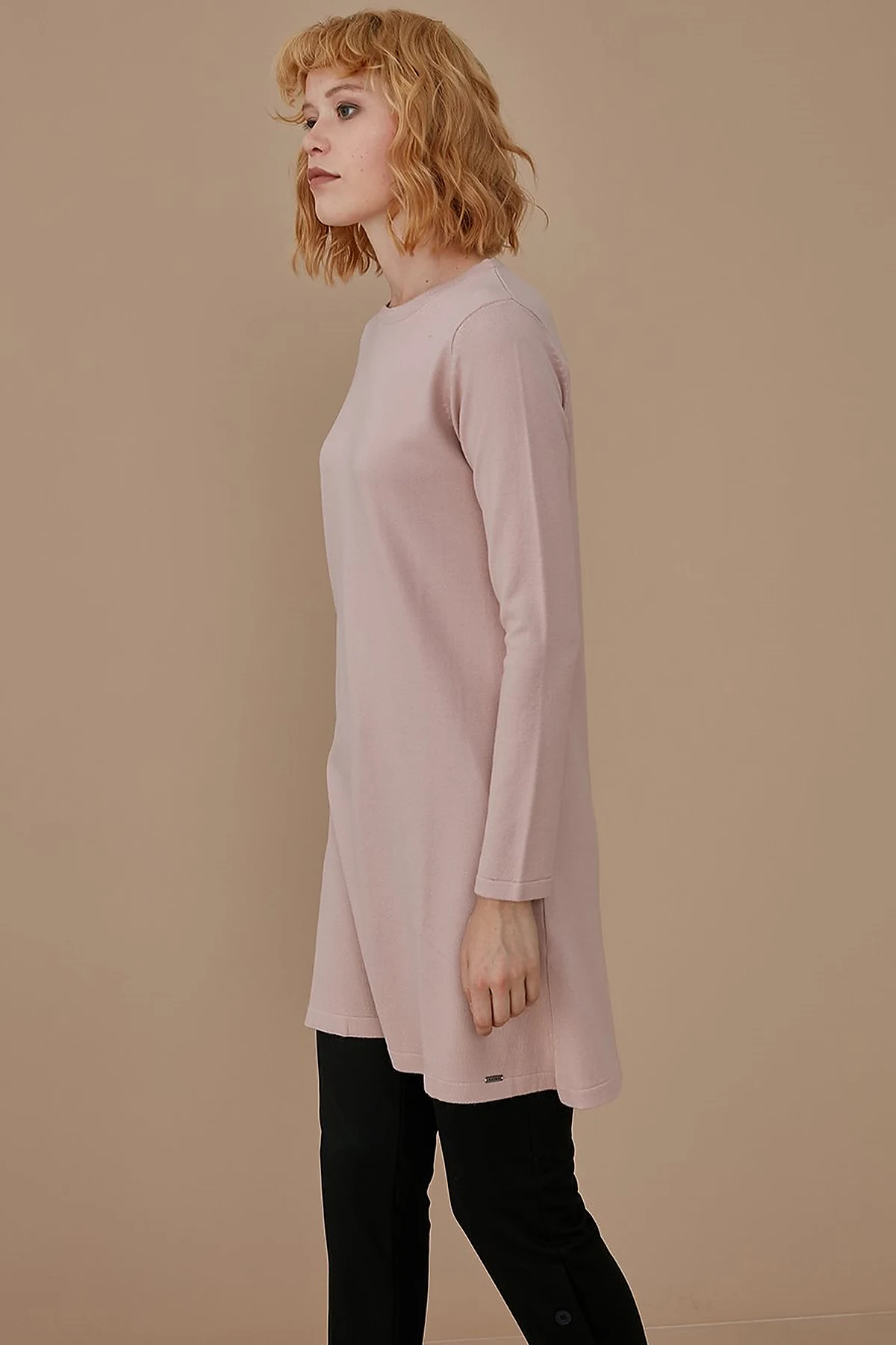 Basic Crew Neck Knit Tunic Powder