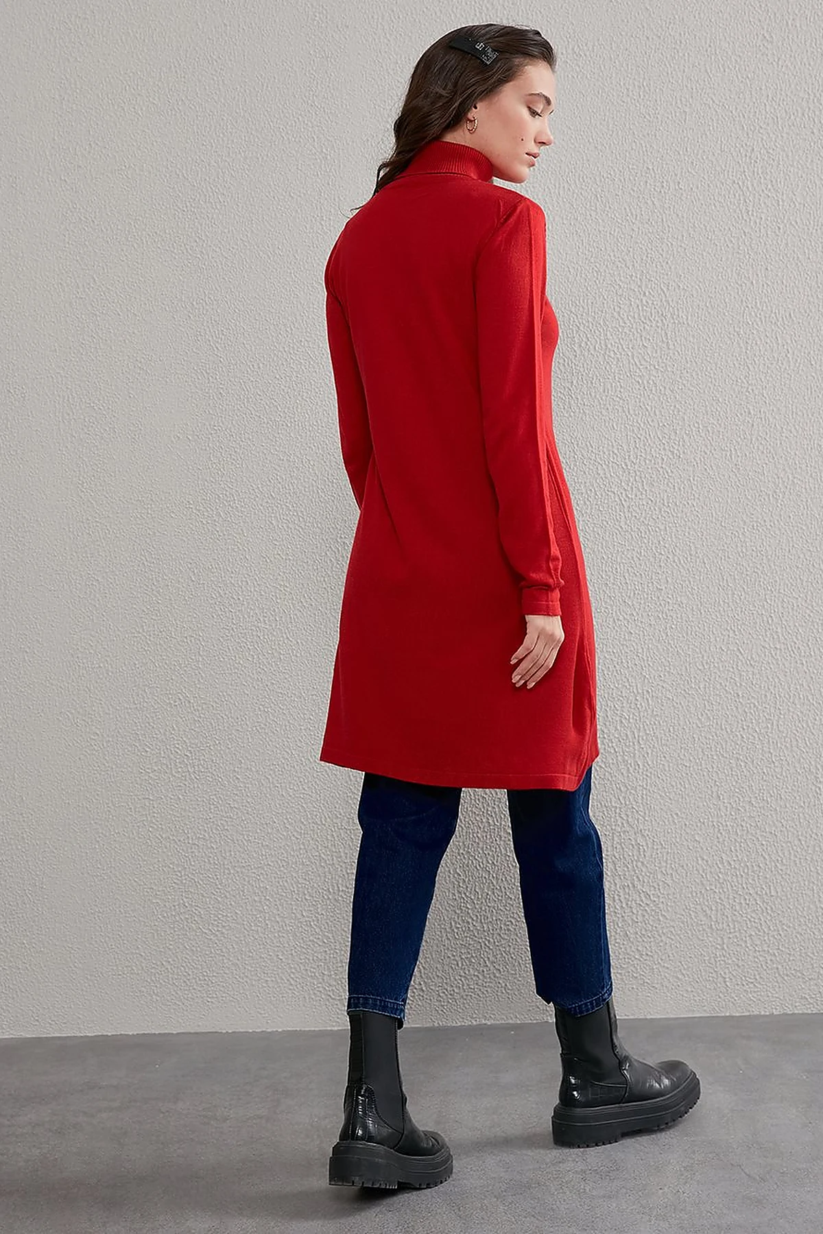 Basic Balıkçı Yaka Triko Tunik Kırmızı SZ TRK40