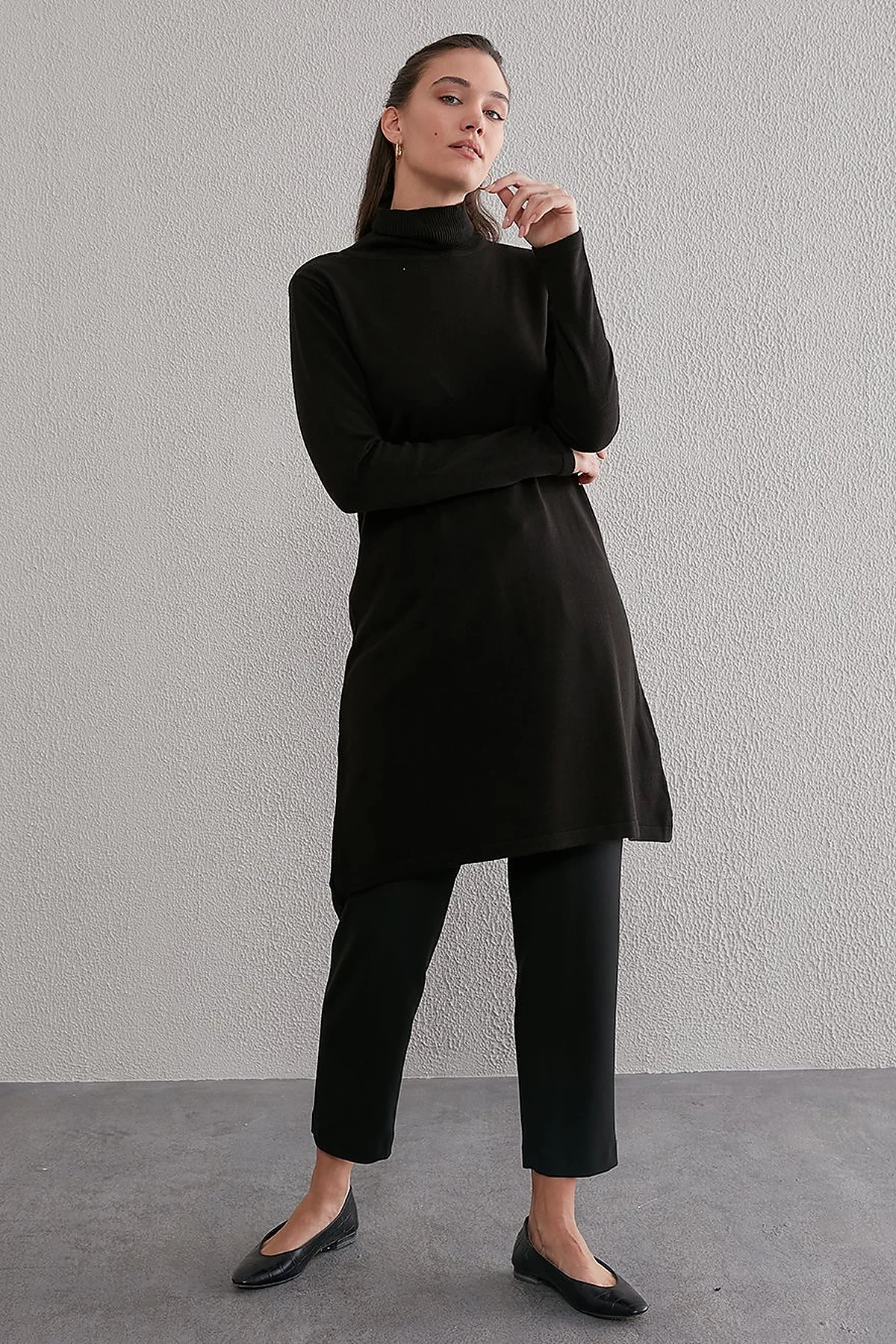 Basic Turtleneck Knitwear Tunic SZ TRK40 Black