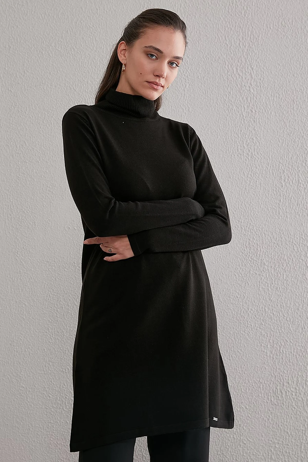 Basic Turtleneck Knitwear Tunic SZ TRK40 Black