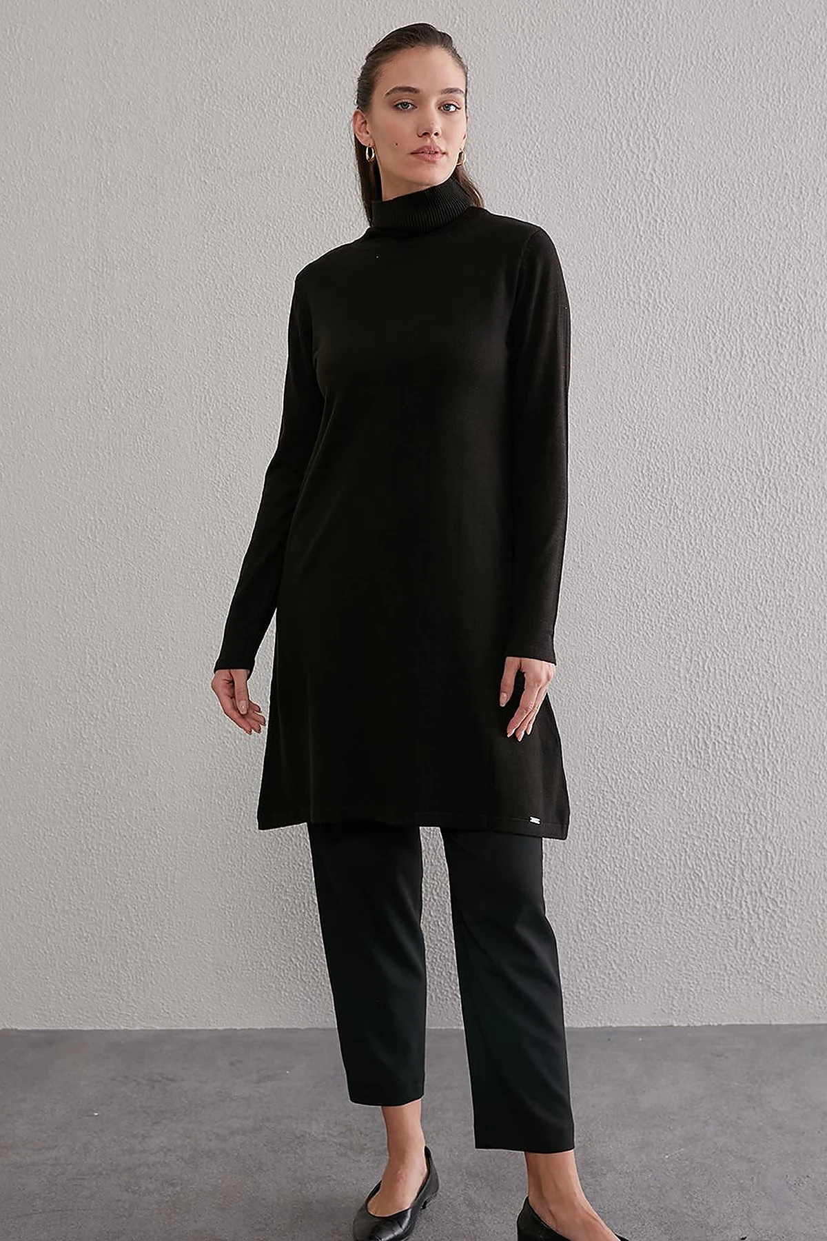Basic Turtleneck Knitwear Tunic SZ TRK40 Black
