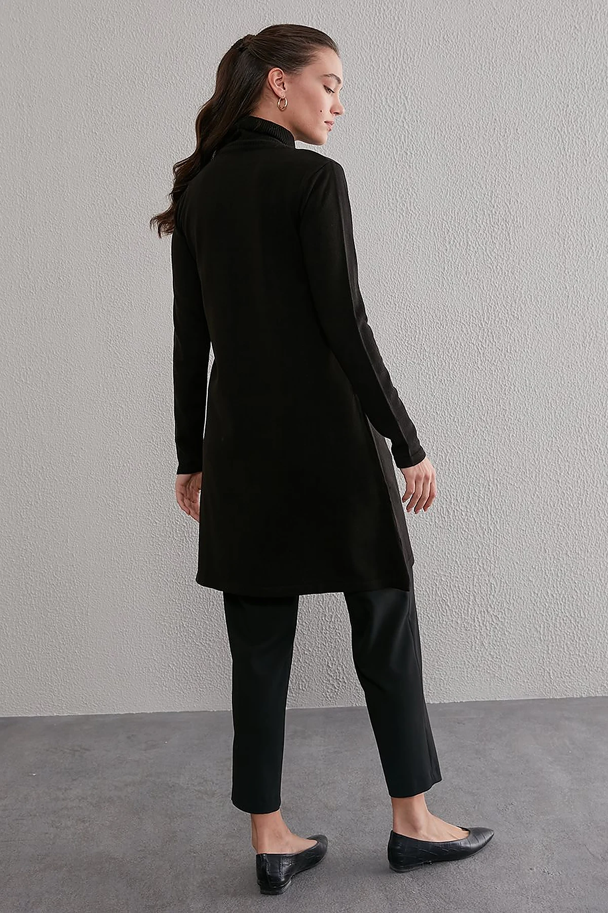 Basic Turtleneck Knitwear Tunic SZ TRK40 Black