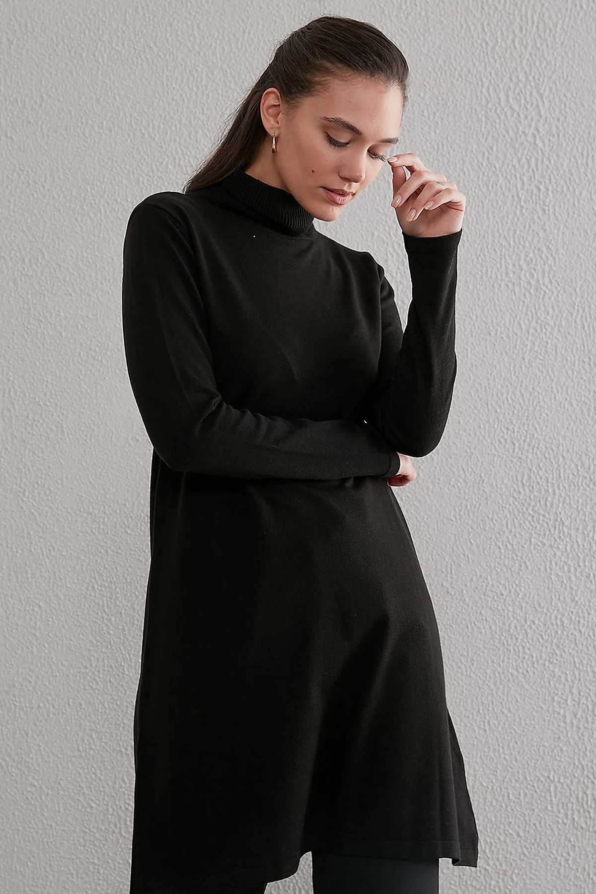 Basic Turtleneck Knitwear Tunic SZ TRK40 Black