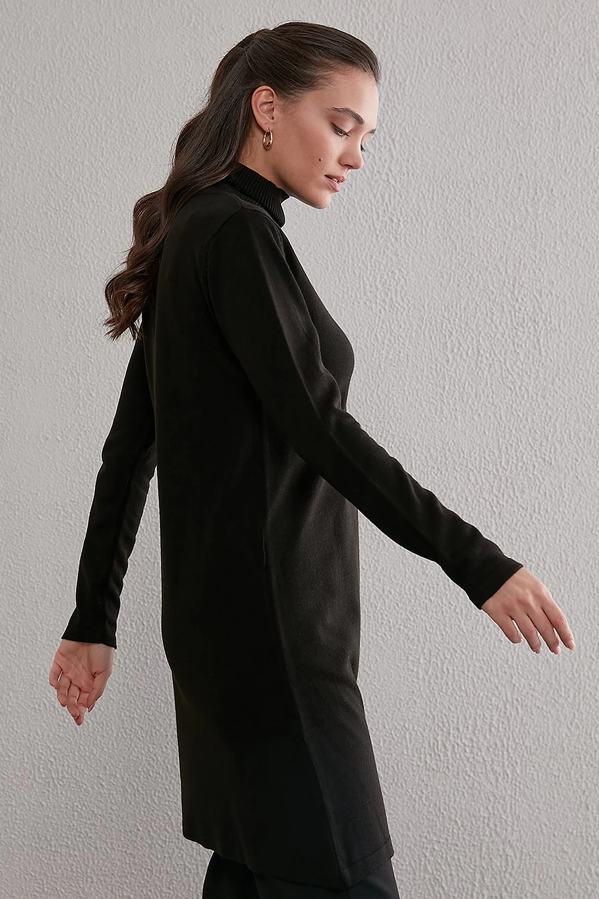 Basic Turtleneck Knitwear Tunic SZ TRK40 Black