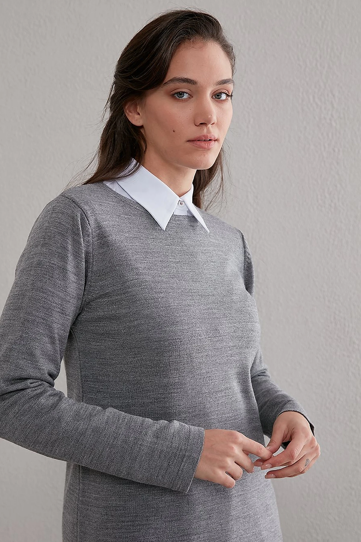 Basic Crew Neck Knit Tunic Gray
