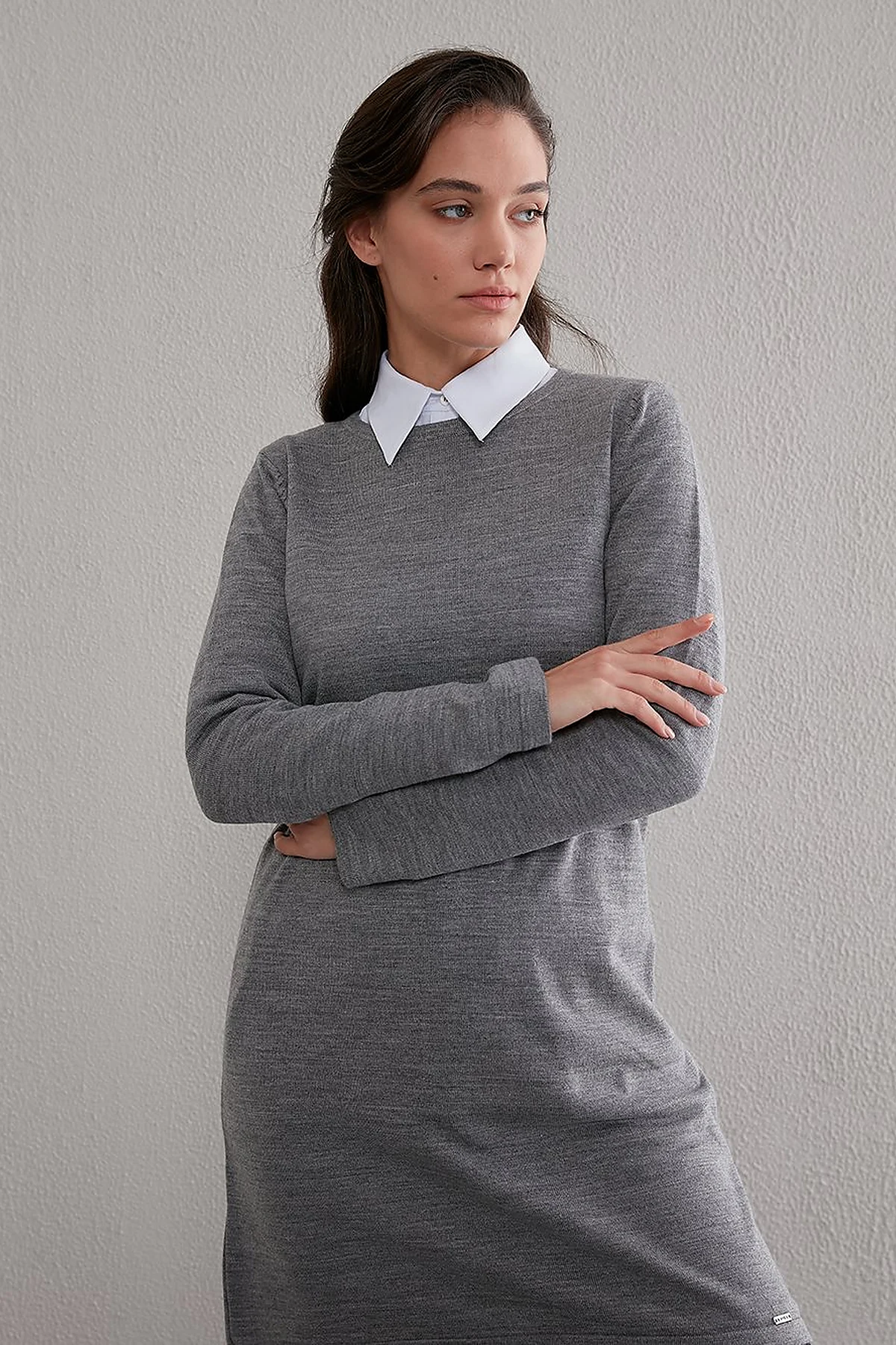 Basic Crew Neck Knit Tunic Gray