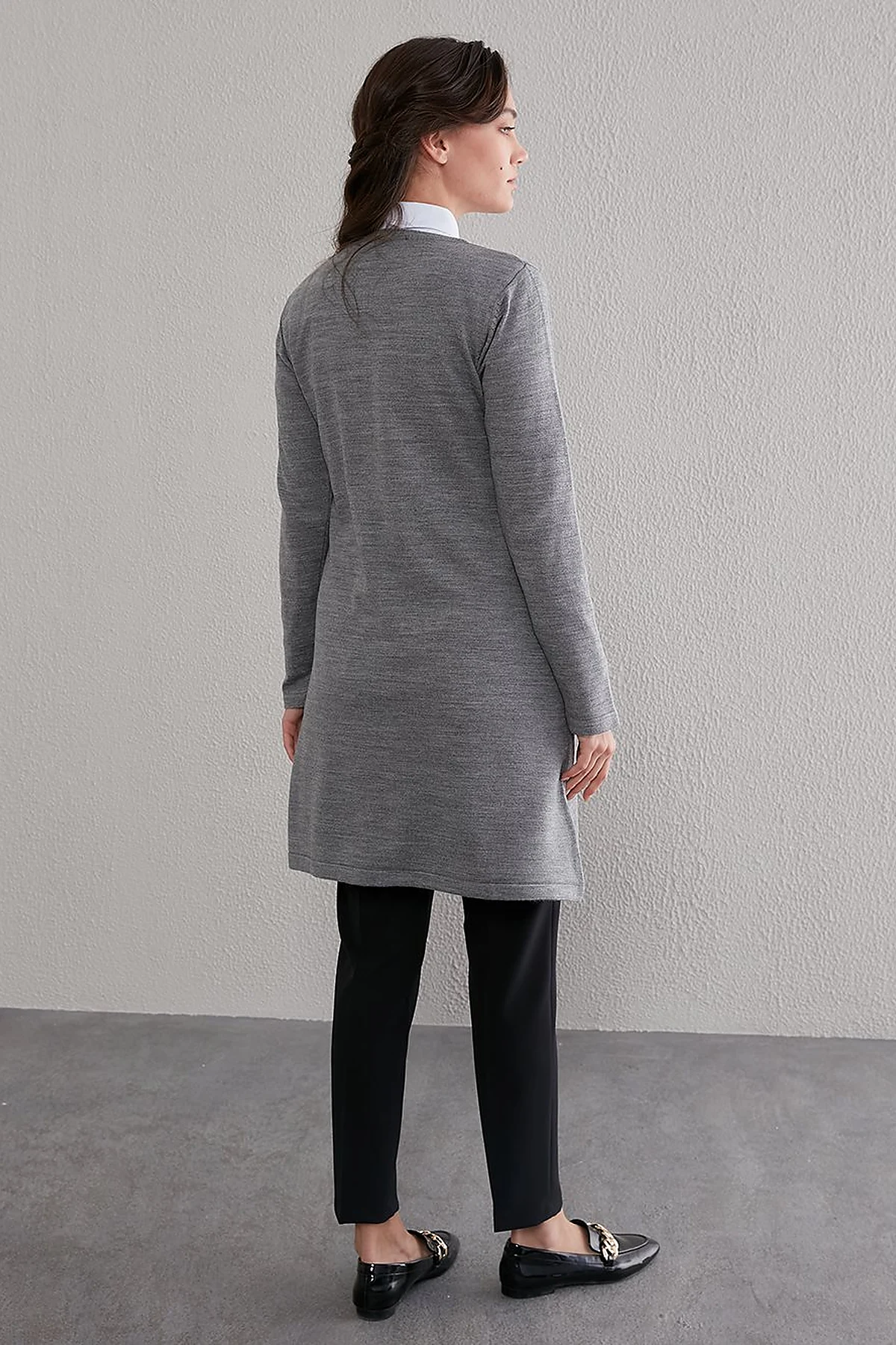 Basic Crew Neck Knit Tunic Gray