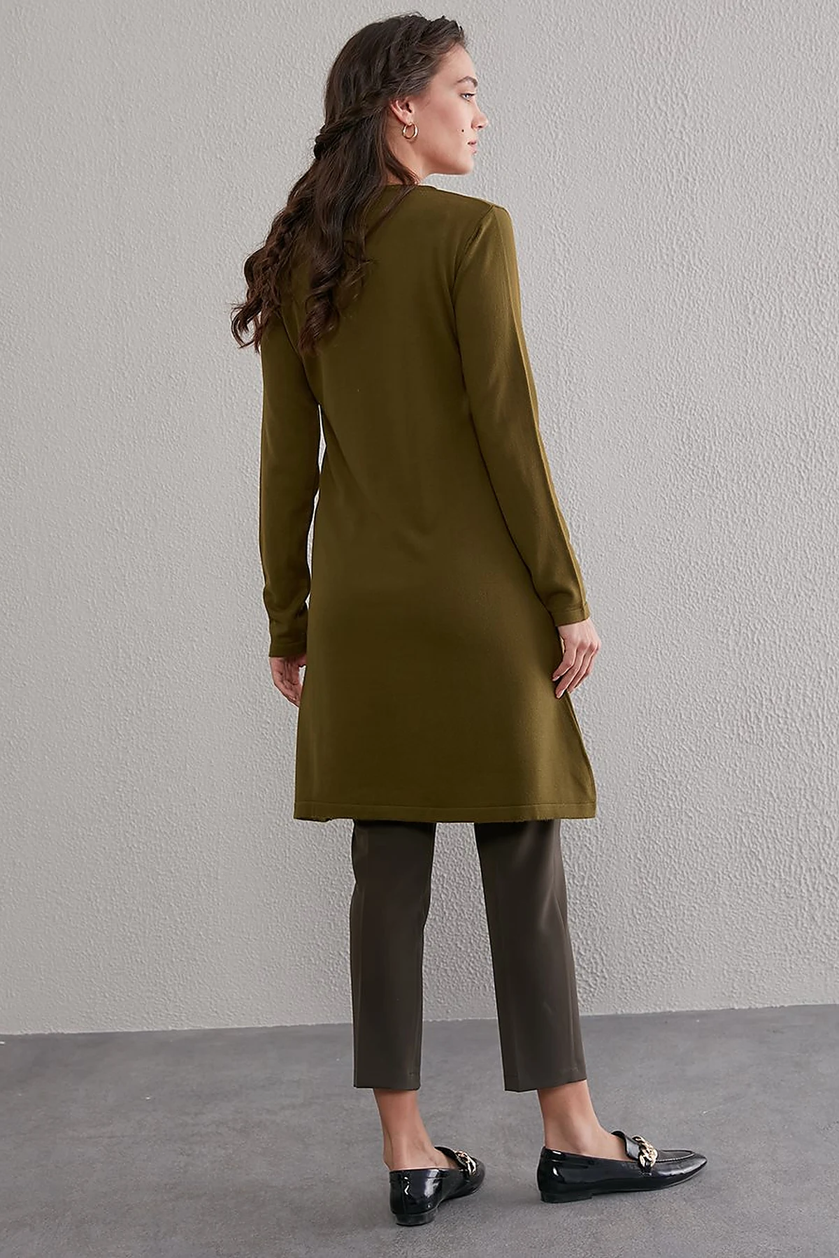 Basic Crew Neck Knit Tunic Khaki