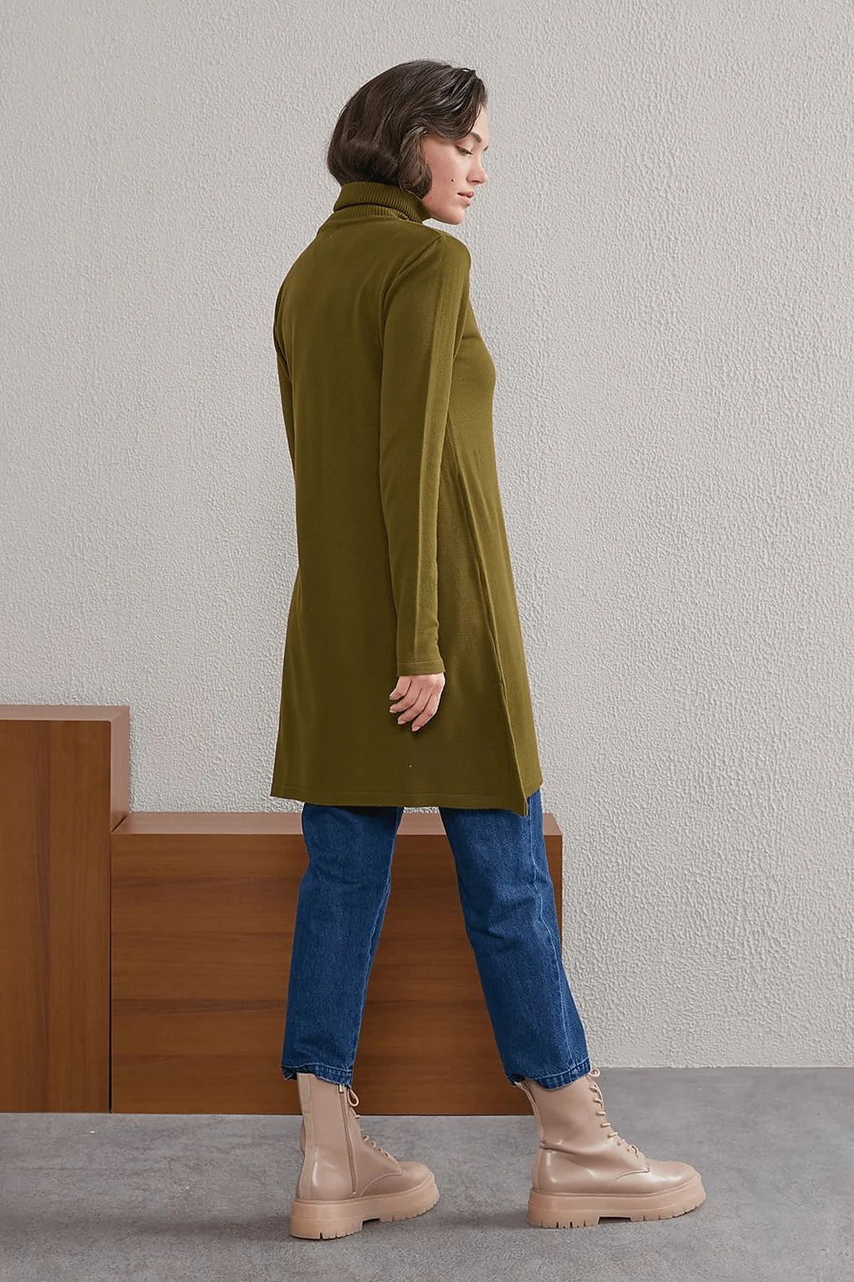 Basic Turtleneck Knitwear Tunic SZ TRK40 Khaki
