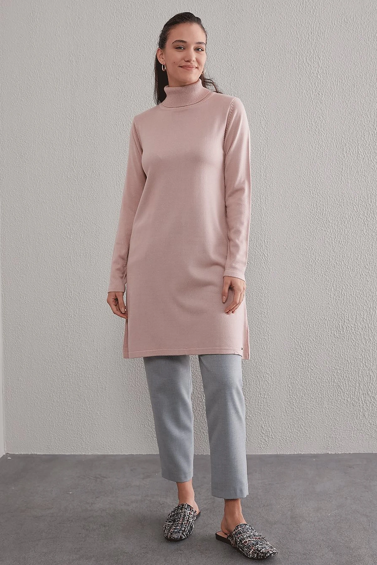 Basic Turtleneck Knitwear Tunic SZ TRK40 Blush