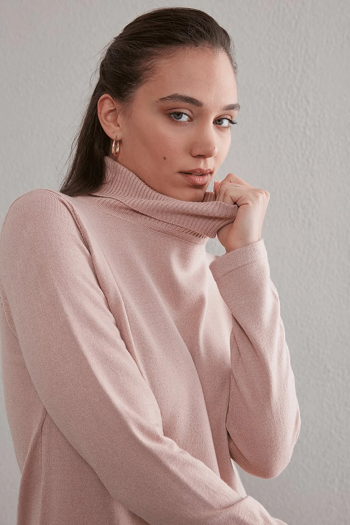 Basic Turtleneck Knitwear Tunic SZ TRK40 Blush