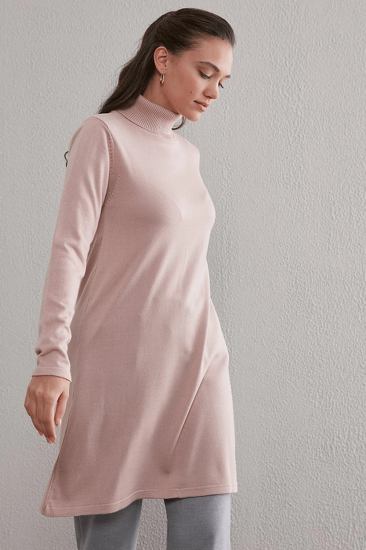 Basic Turtleneck Knitwear Tunic SZ TRK40 Blush