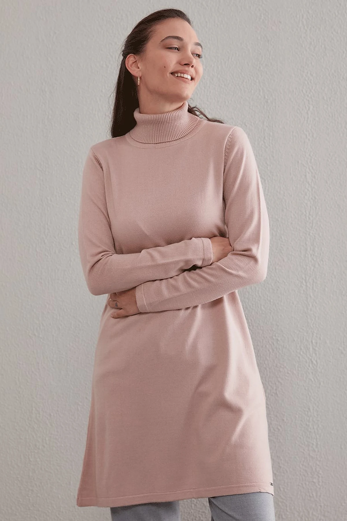 Basic Turtleneck Knitwear Tunic SZ TRK40 Blush