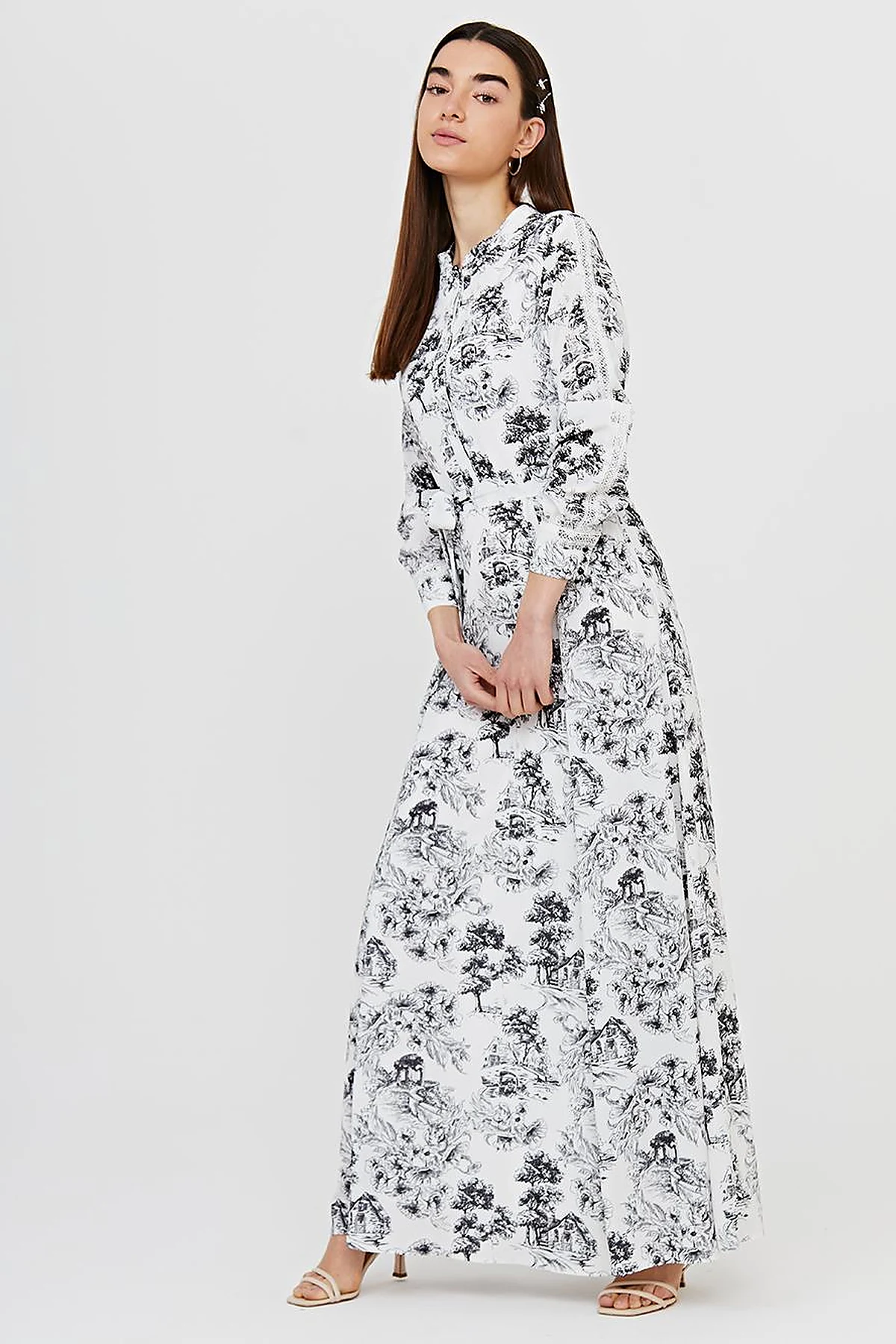 Floral Pattern Scalloped Dress B21 23111 Black