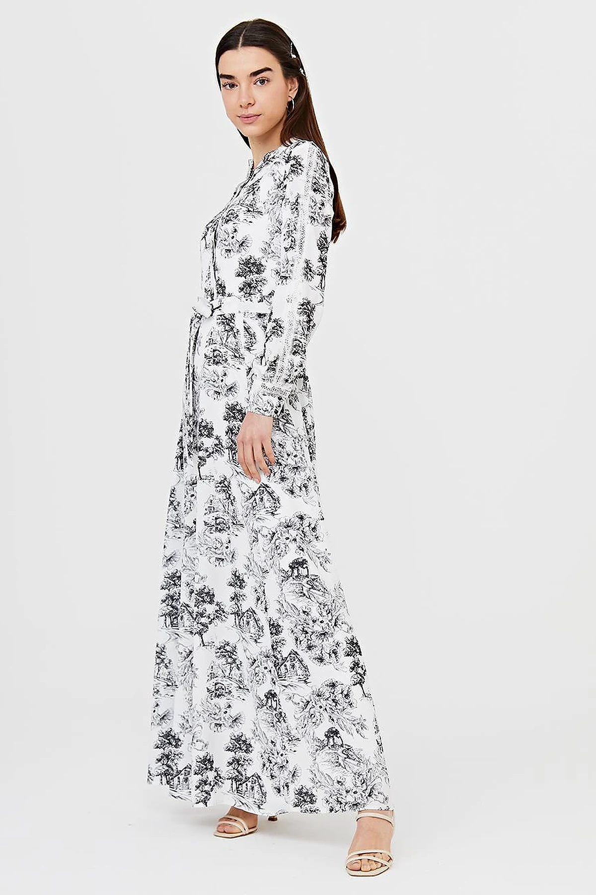 Floral Pattern Scalloped Dress B21 23111 Black