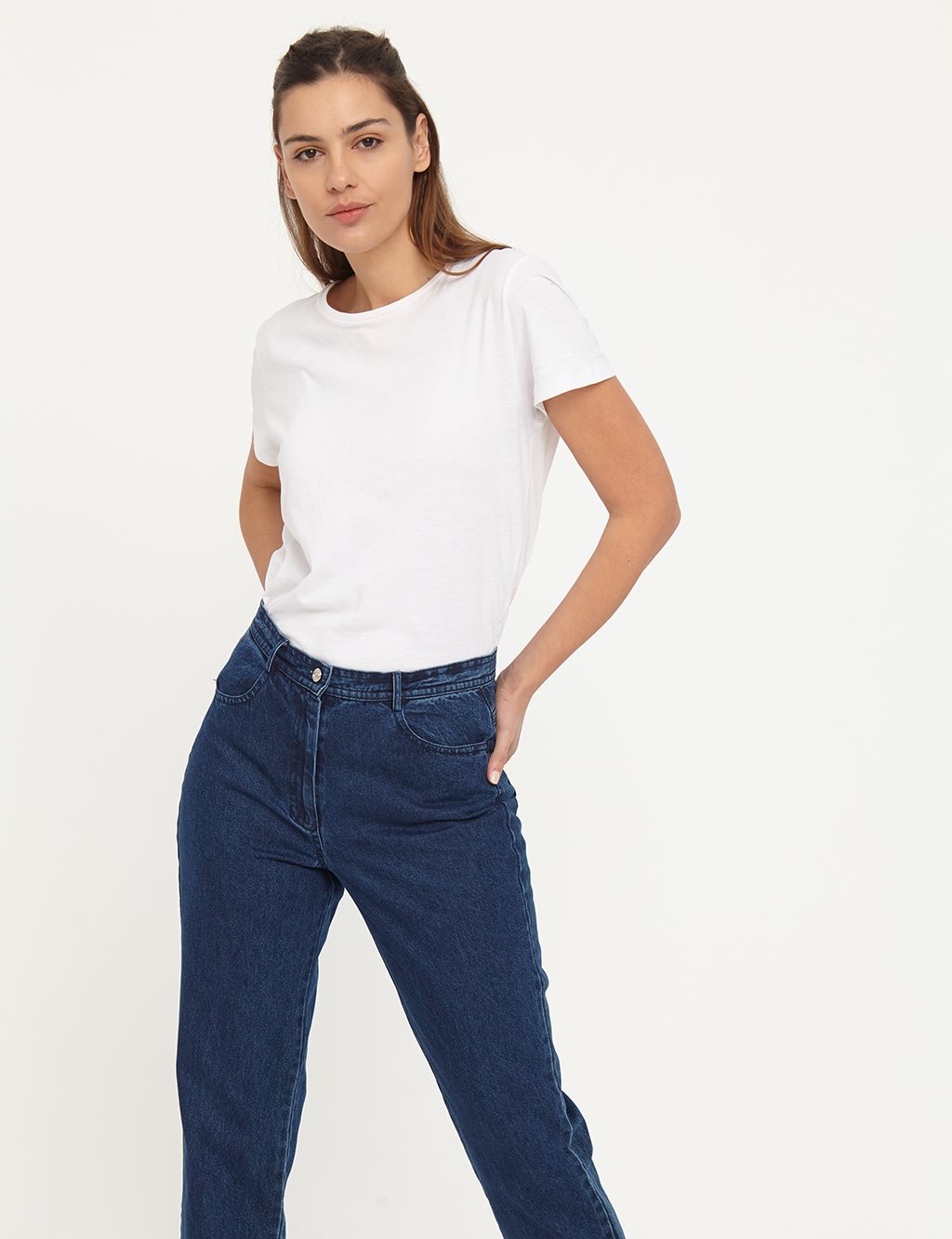 Basic Mom Jeans Lacivert B21 19079