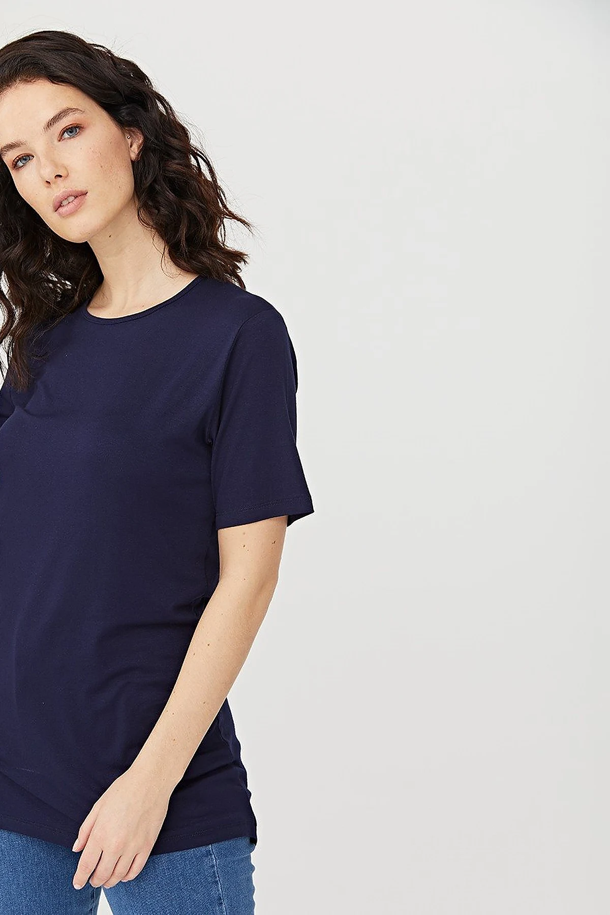  Round Neck Collar Basic T-Shirt SZ 10509 Navy