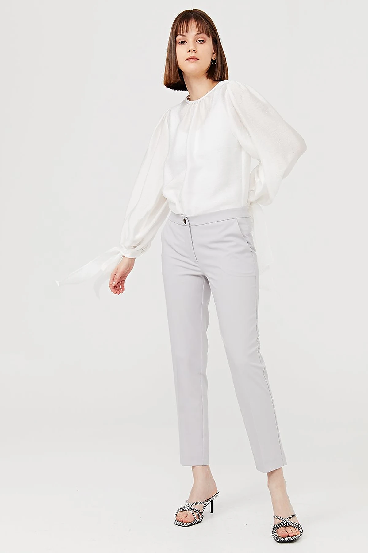 Basic Fermuarlı Pantolon Gri