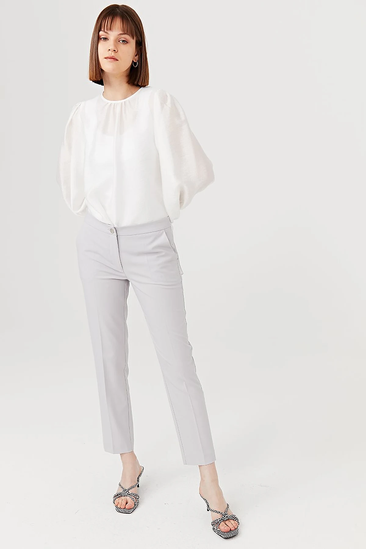 Basic Fermuarlı Pantolon Gri