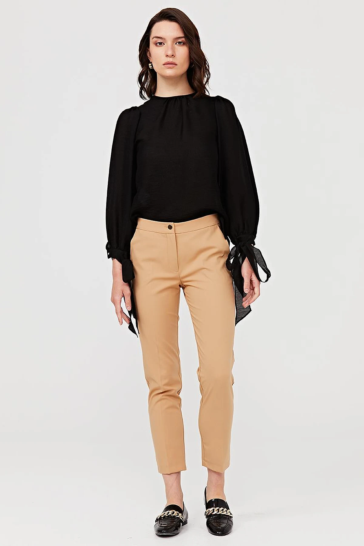 Basic Zippered Trousers Camel