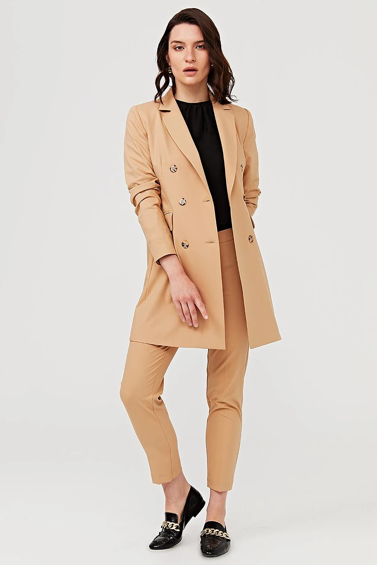 Basic Zippered Trousers Camel