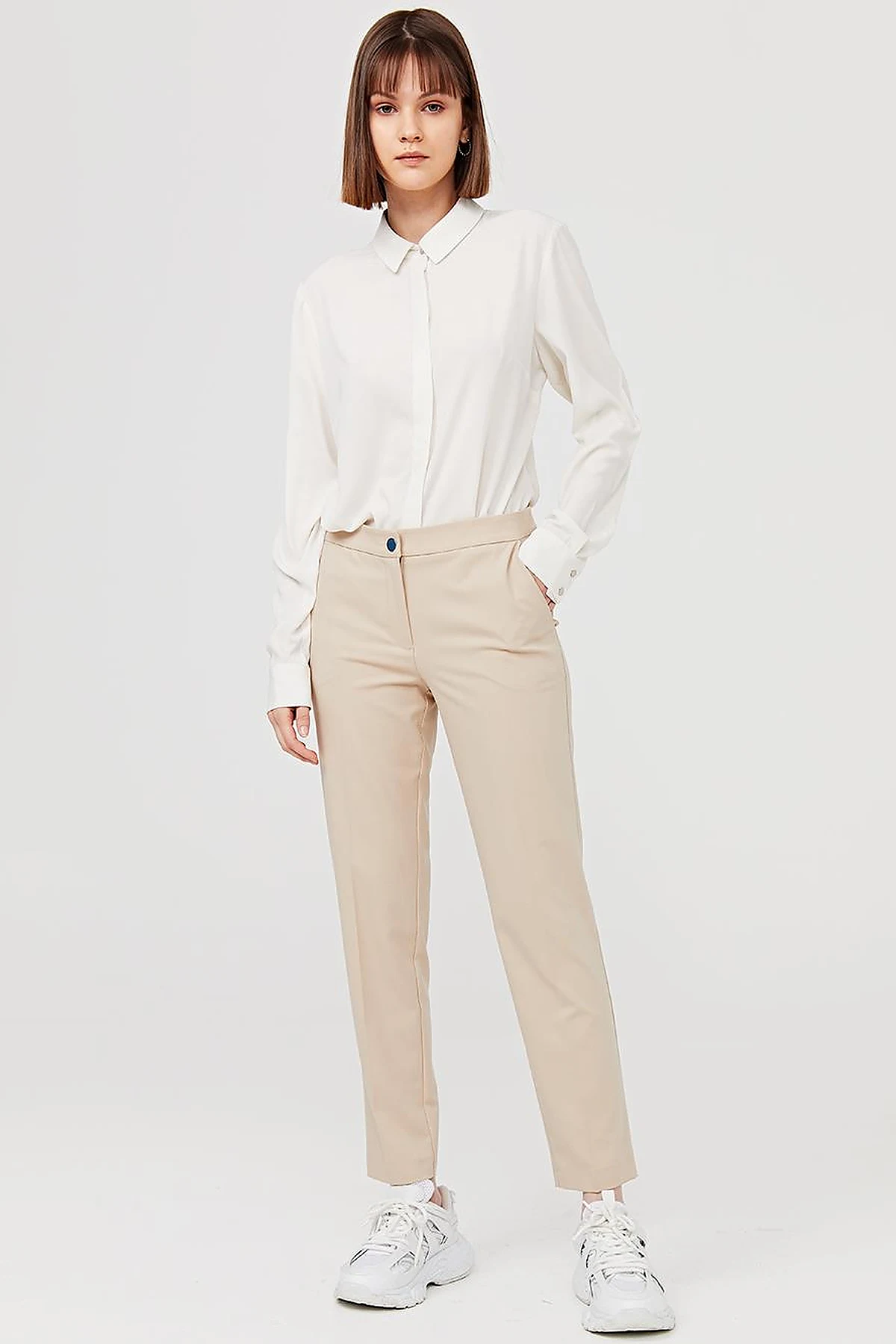 Basic Fermuarlı Pantolon Krem