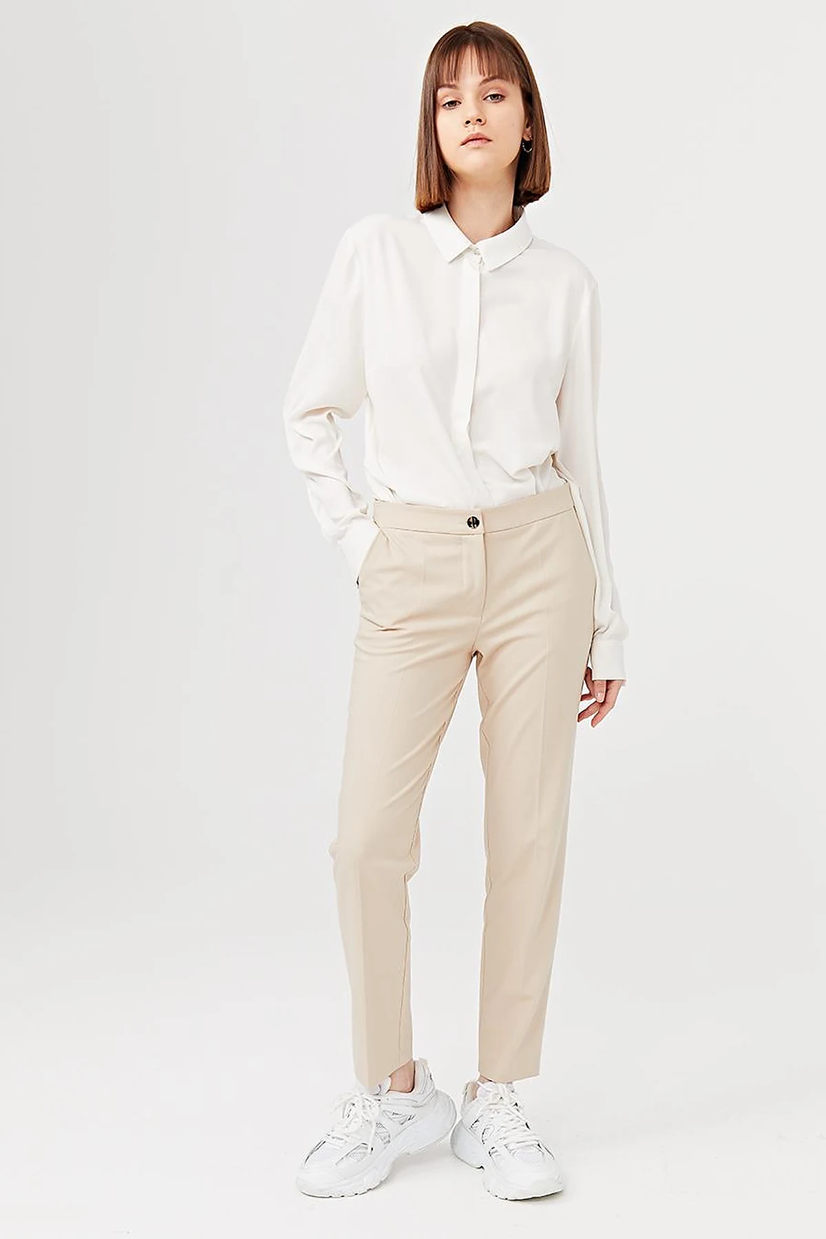 Basic Fermuarlı Pantolon Krem