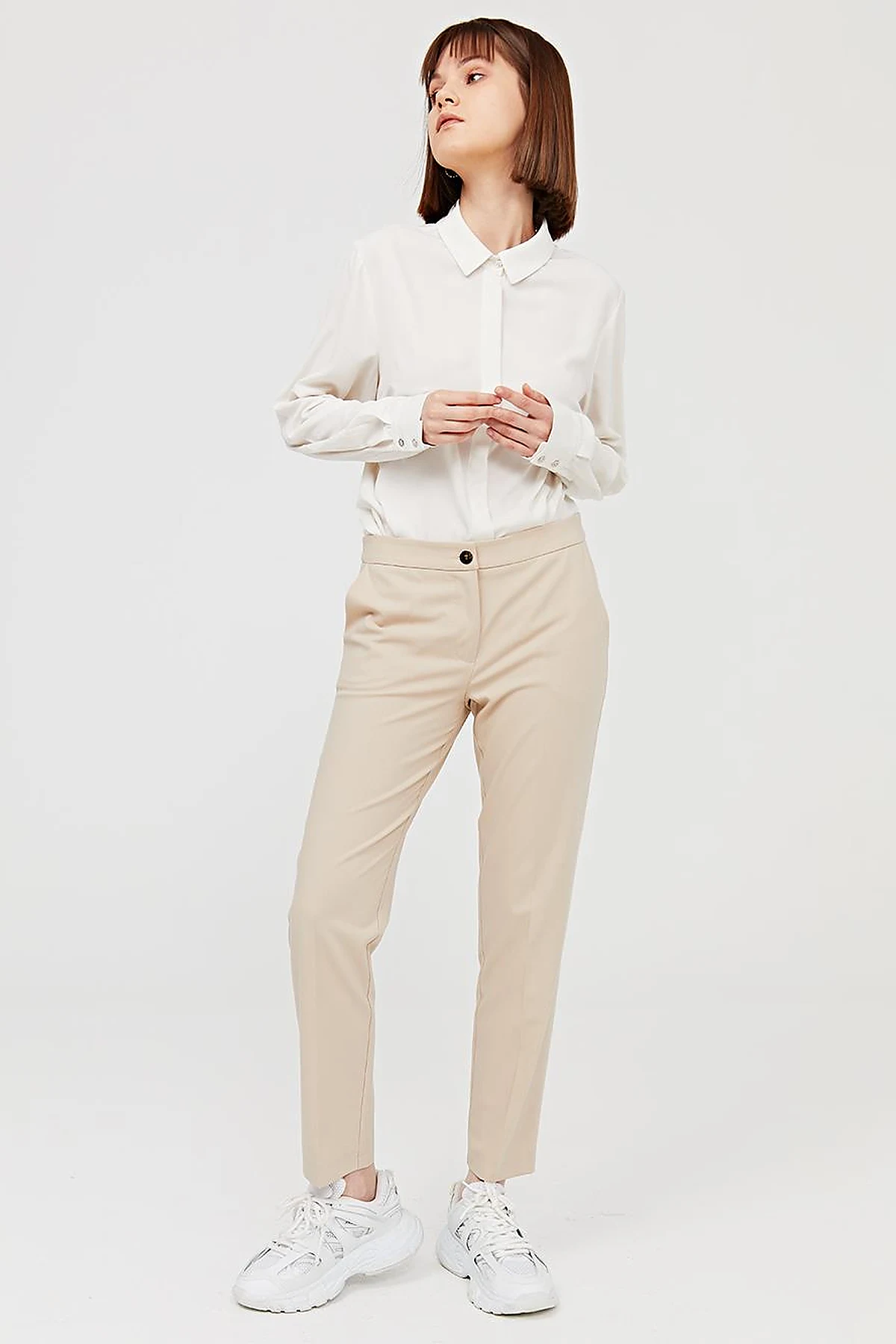 Basic Fermuarlı Pantolon Krem