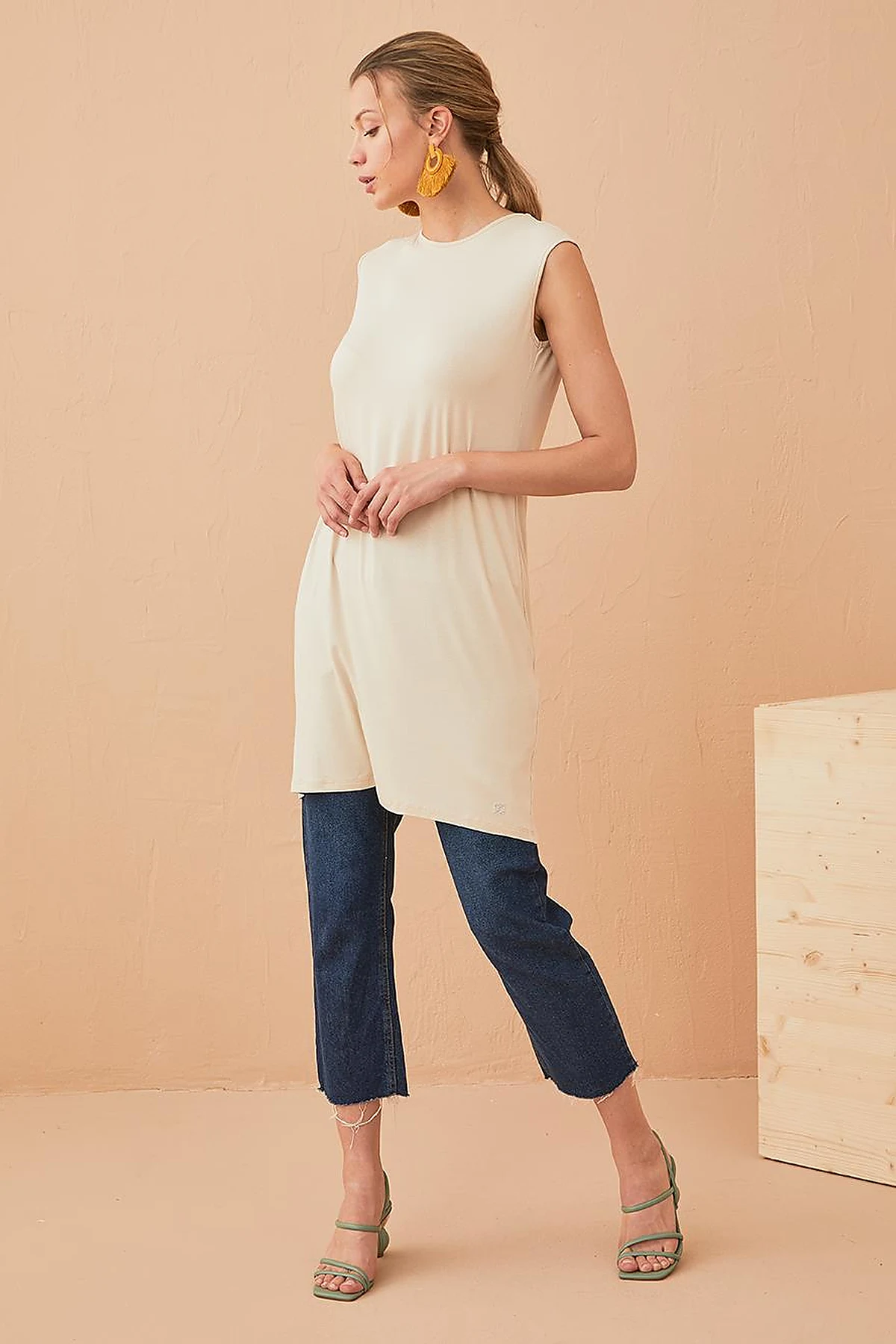 Basic Kolsuz Penye Bluz Taş SZ 10505