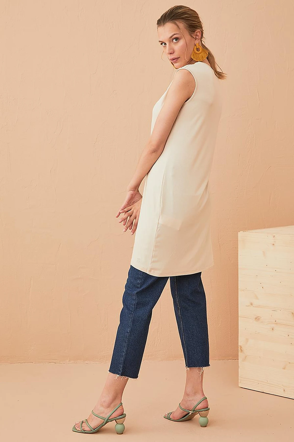 Basic Kolsuz Penye Bluz Taş SZ 10505