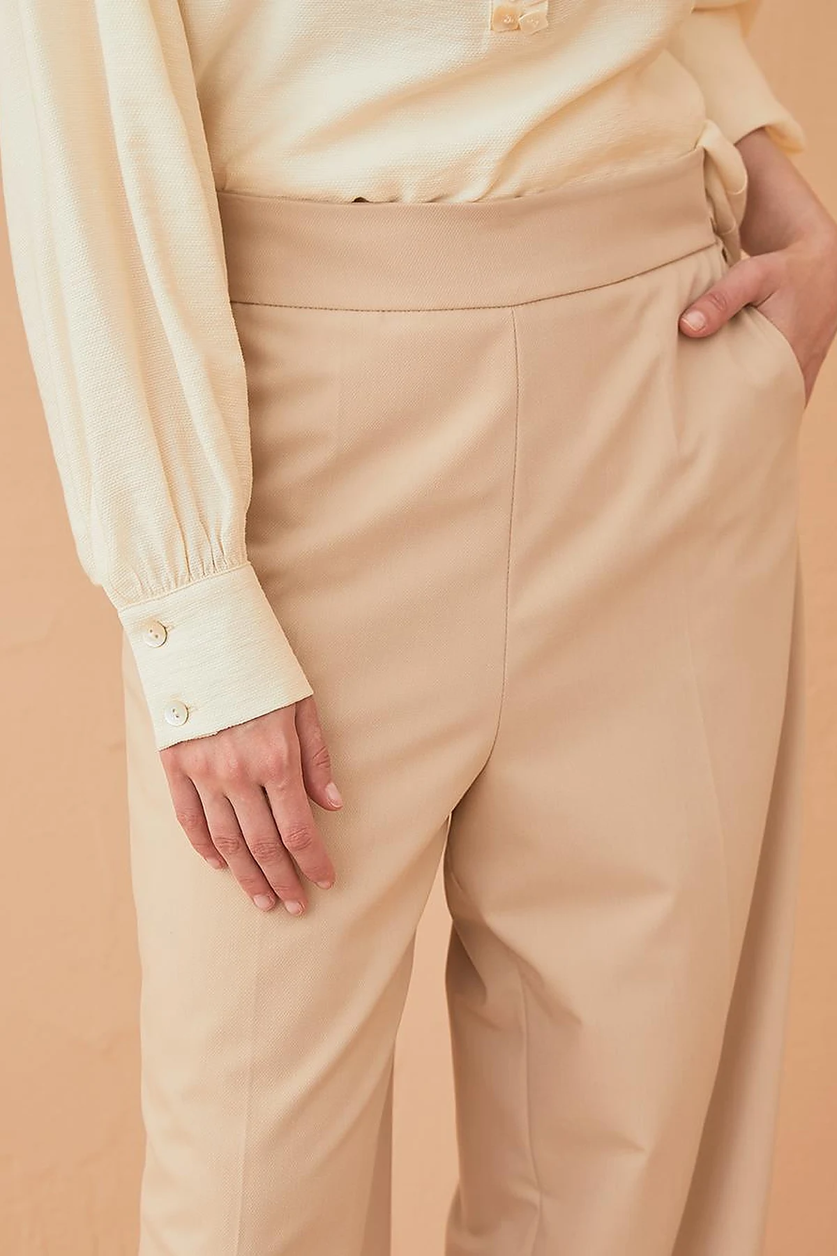 Basic Cepli Pantolon Krem 