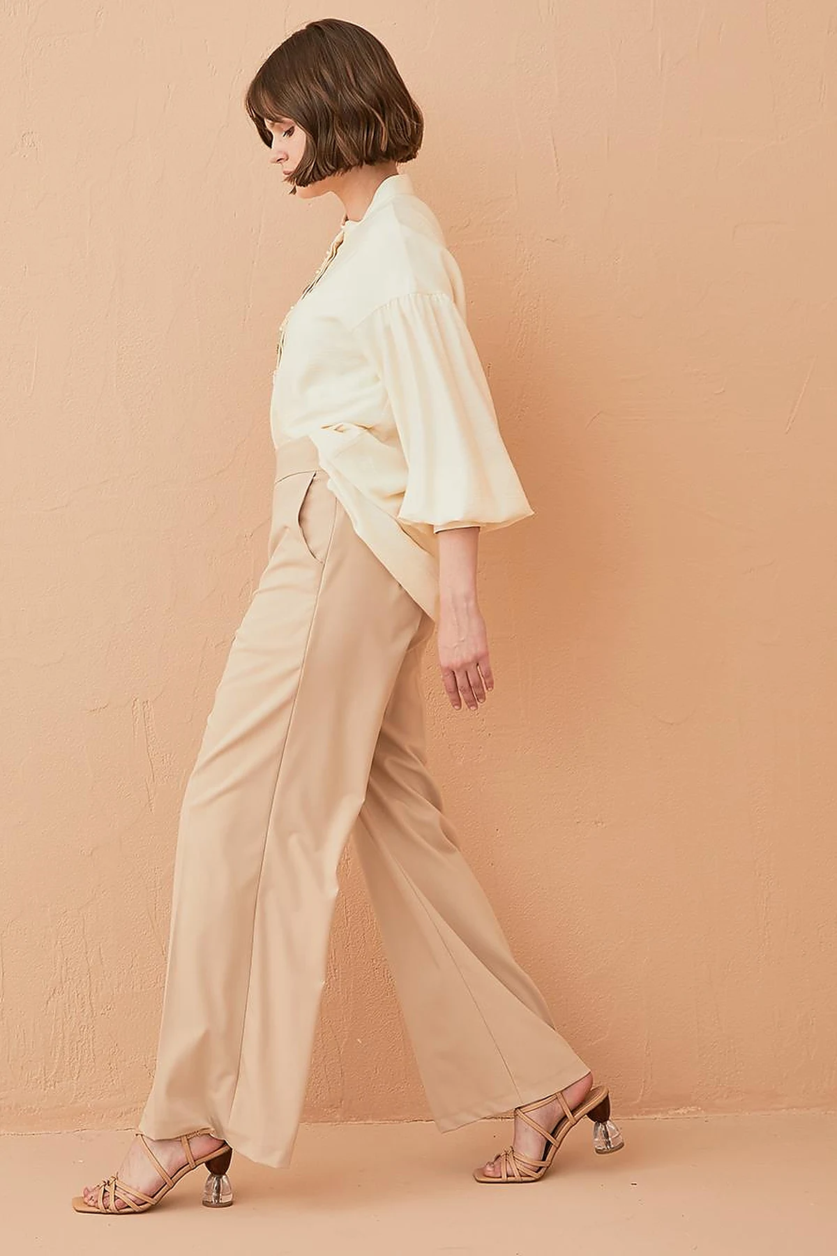Basic Cepli Pantolon Krem 