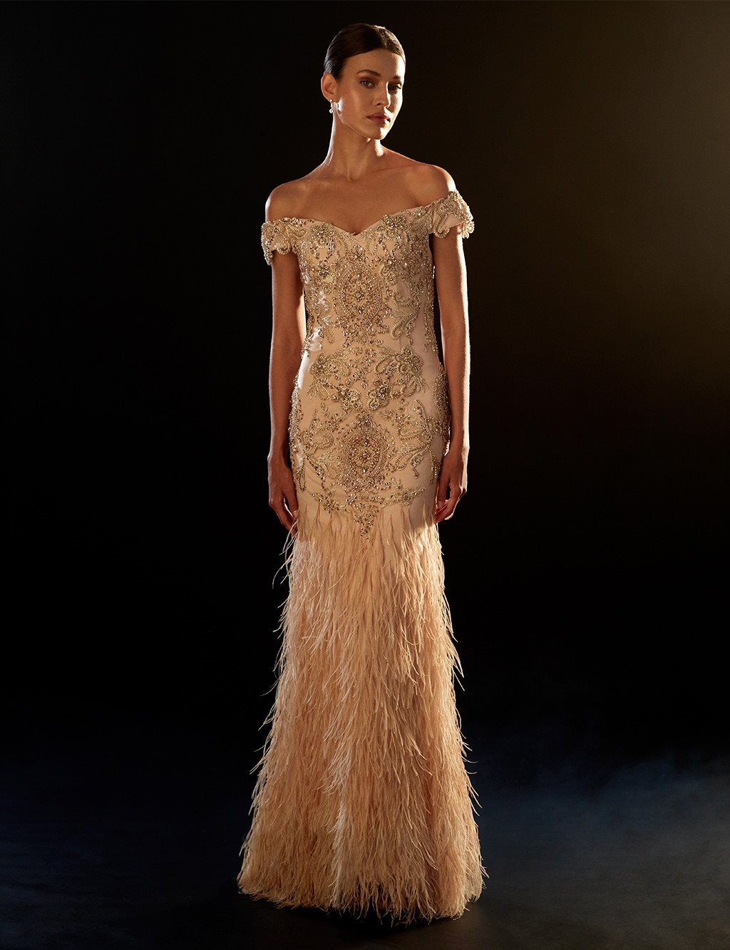 TIARA Skirt Tasseled Strapless Evening Dress Gold B9 26016