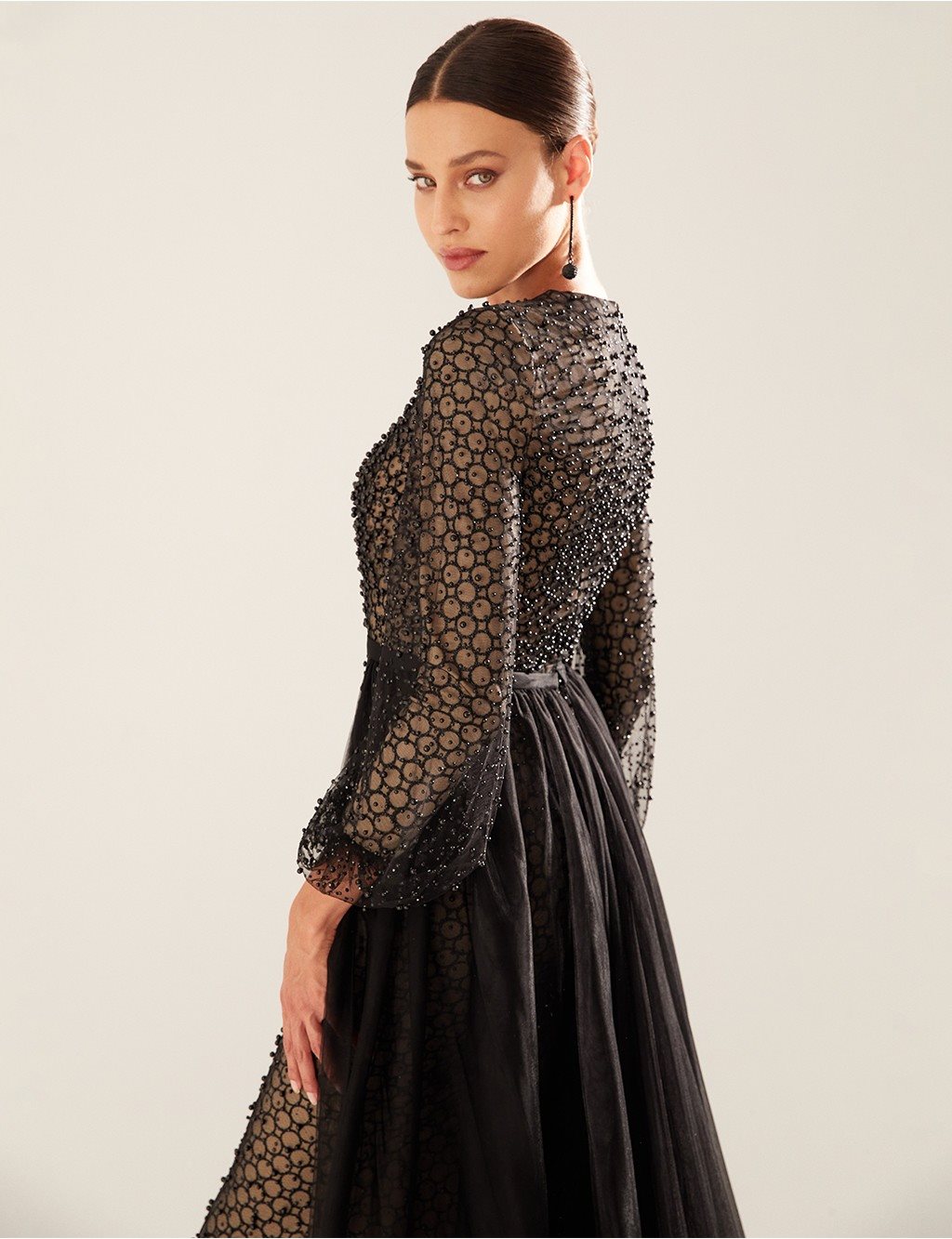 TIARA Pearl Detailed Evening Gown B9 26017 Black