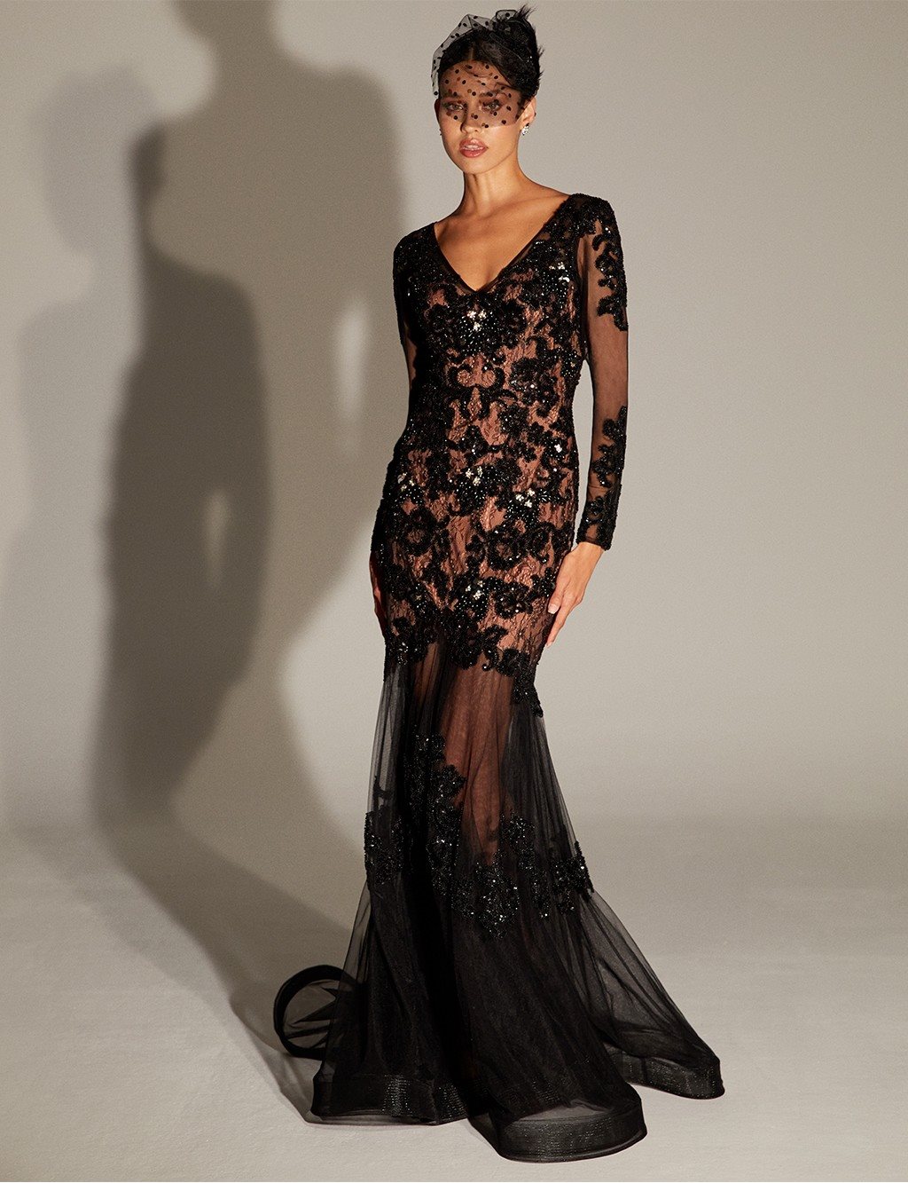 TIARA Tulle Skirt Embroidered Evening Dress B20 26146 Black