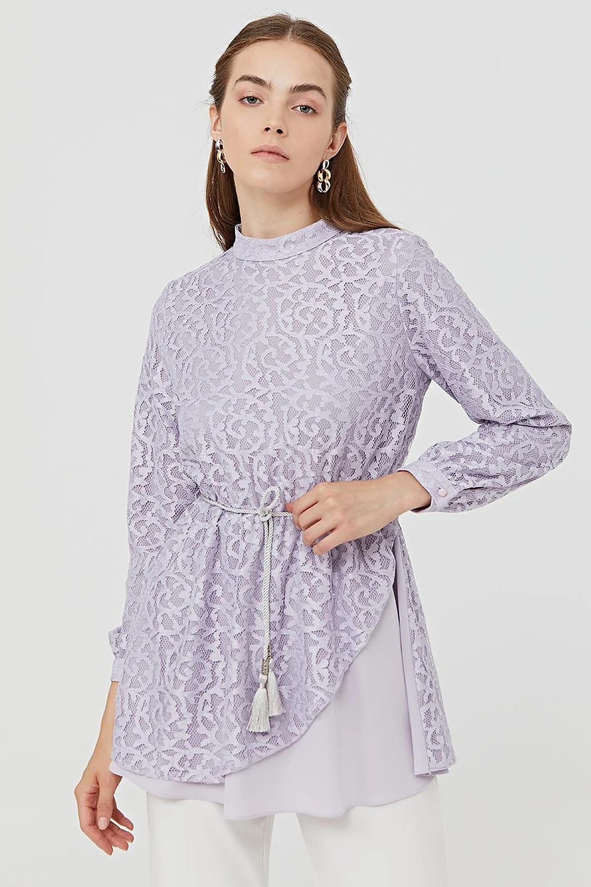 Jacquard Asymmetrical Cut Blouse A21 10013 Lilac