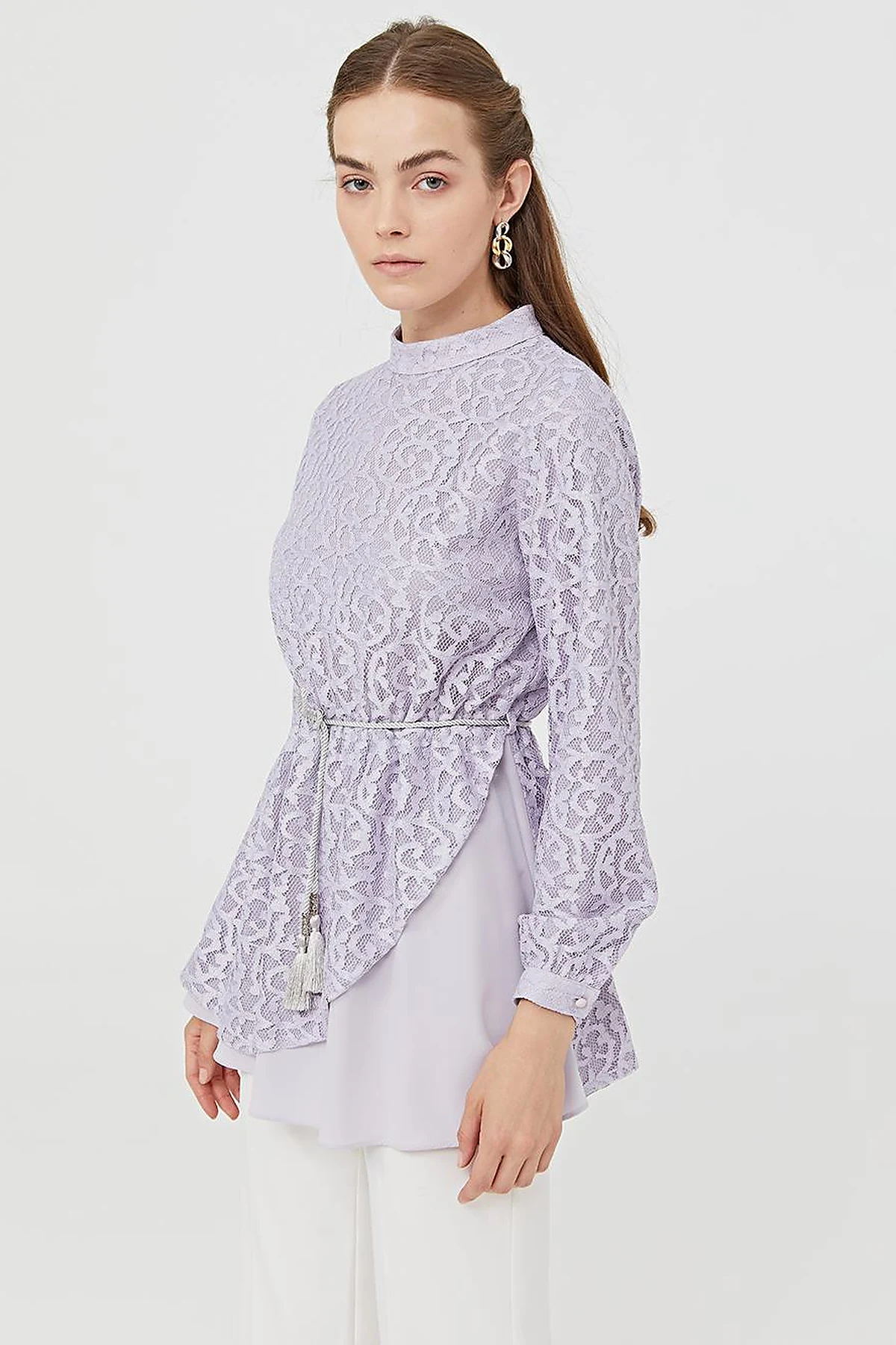 Jacquard Asymmetrical Cut Blouse A21 10013 Lilac