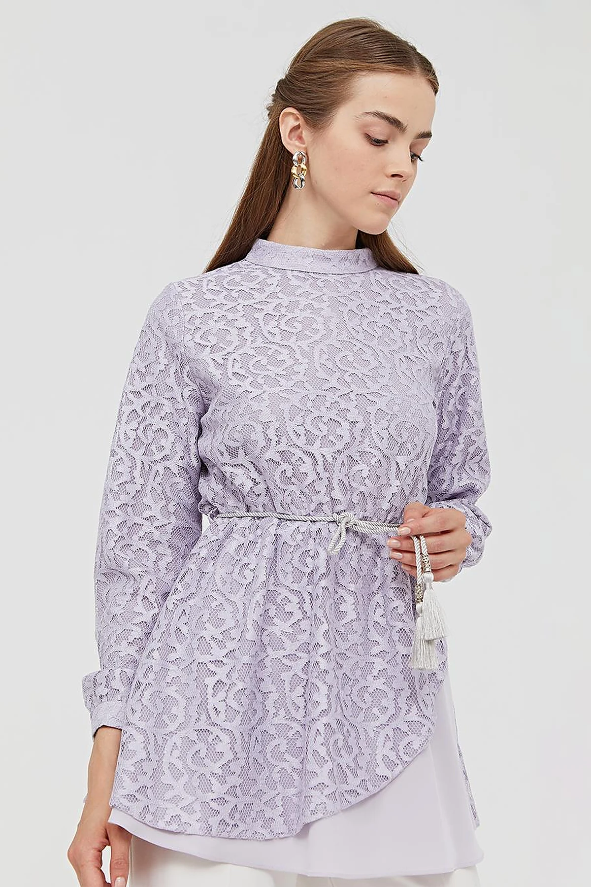 Jacquard Asymmetrical Cut Blouse A21 10013 Lilac
