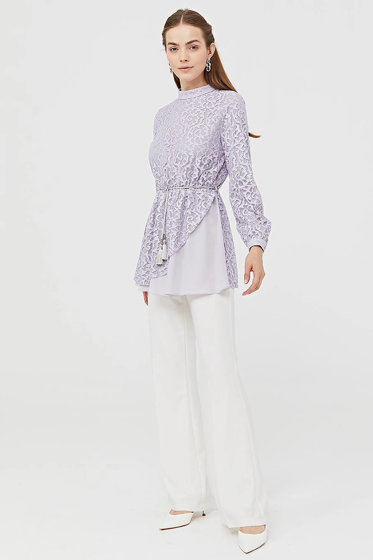 Jacquard Asymmetrical Cut Blouse A21 10013 Lilac