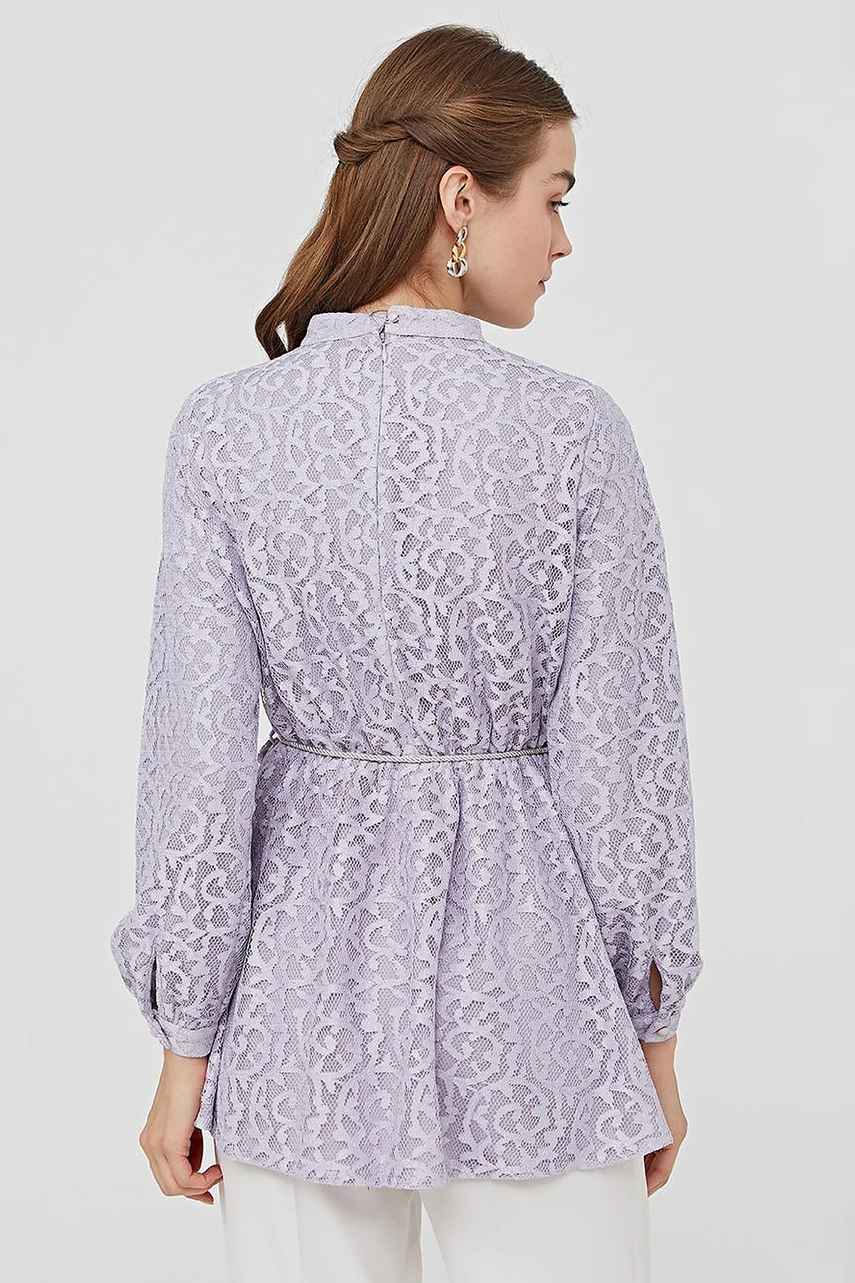 Jacquard Asymmetrical Cut Blouse A21 10013 Lilac