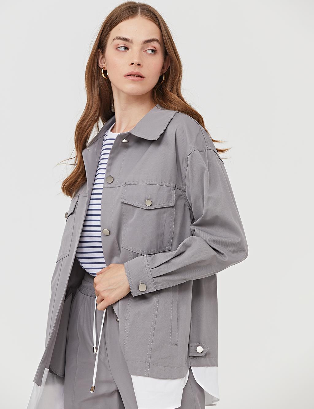 Double Pocket Buttoned Jacket A21 13033 Grey