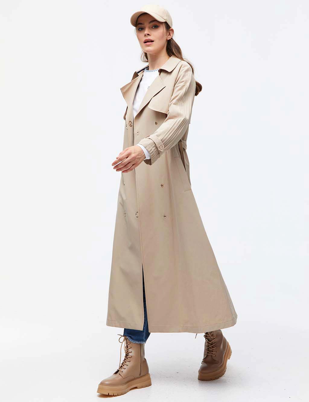 Belted Double Breasted Collar Trench Coat A21 14024 Beige